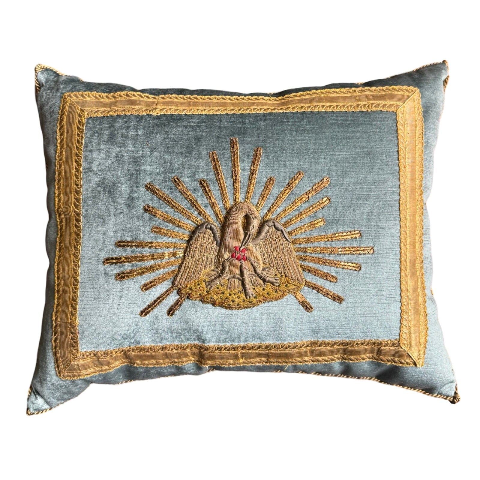 Antique Ecclesiastic Pelican in Her Piety Embroidery (#081524 | 15 x 19") New Pillows B. Viz Design