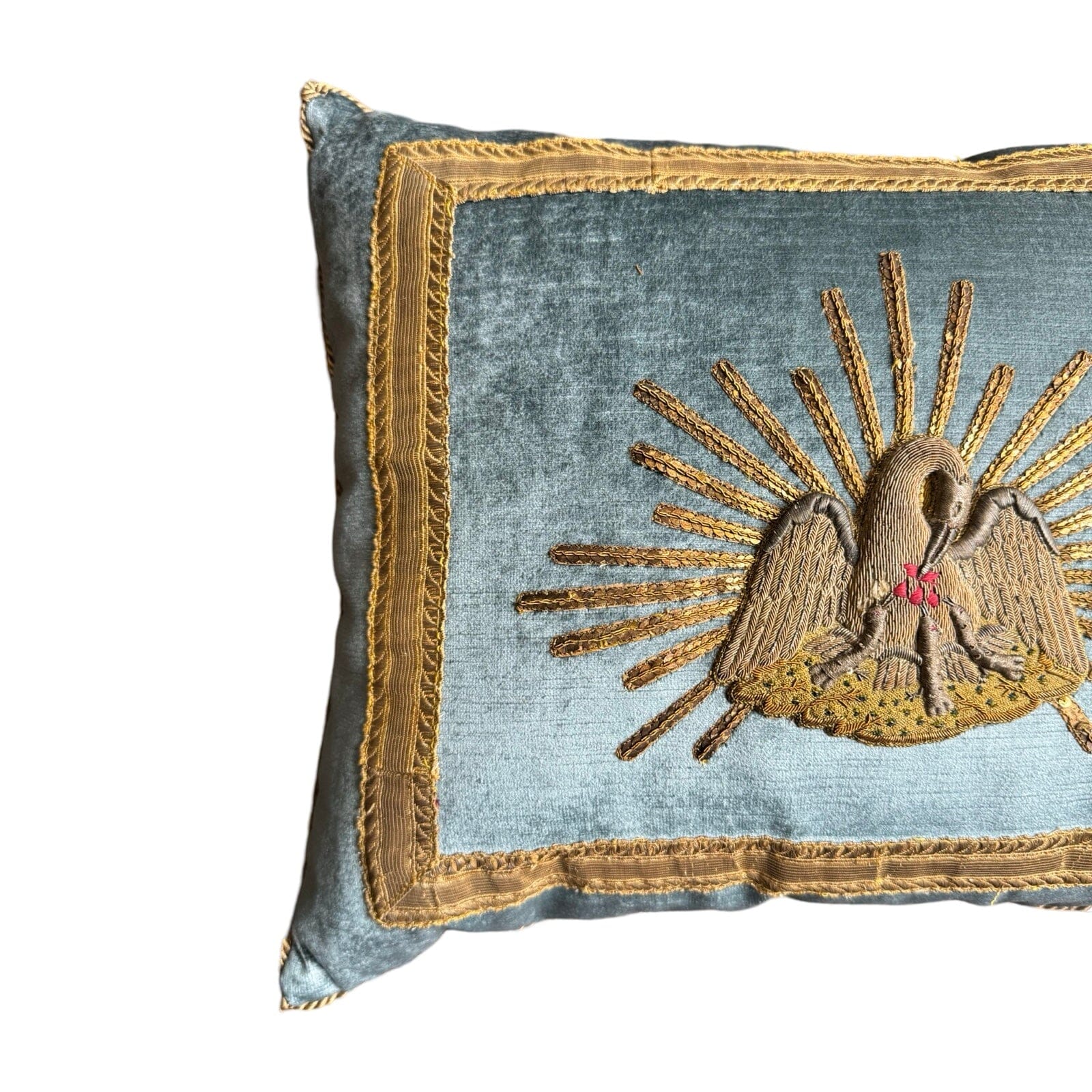 Antique Ecclesiastic Pelican in Her Piety Embroidery (#081524 | 15 x 19") New Pillows B. Viz Design