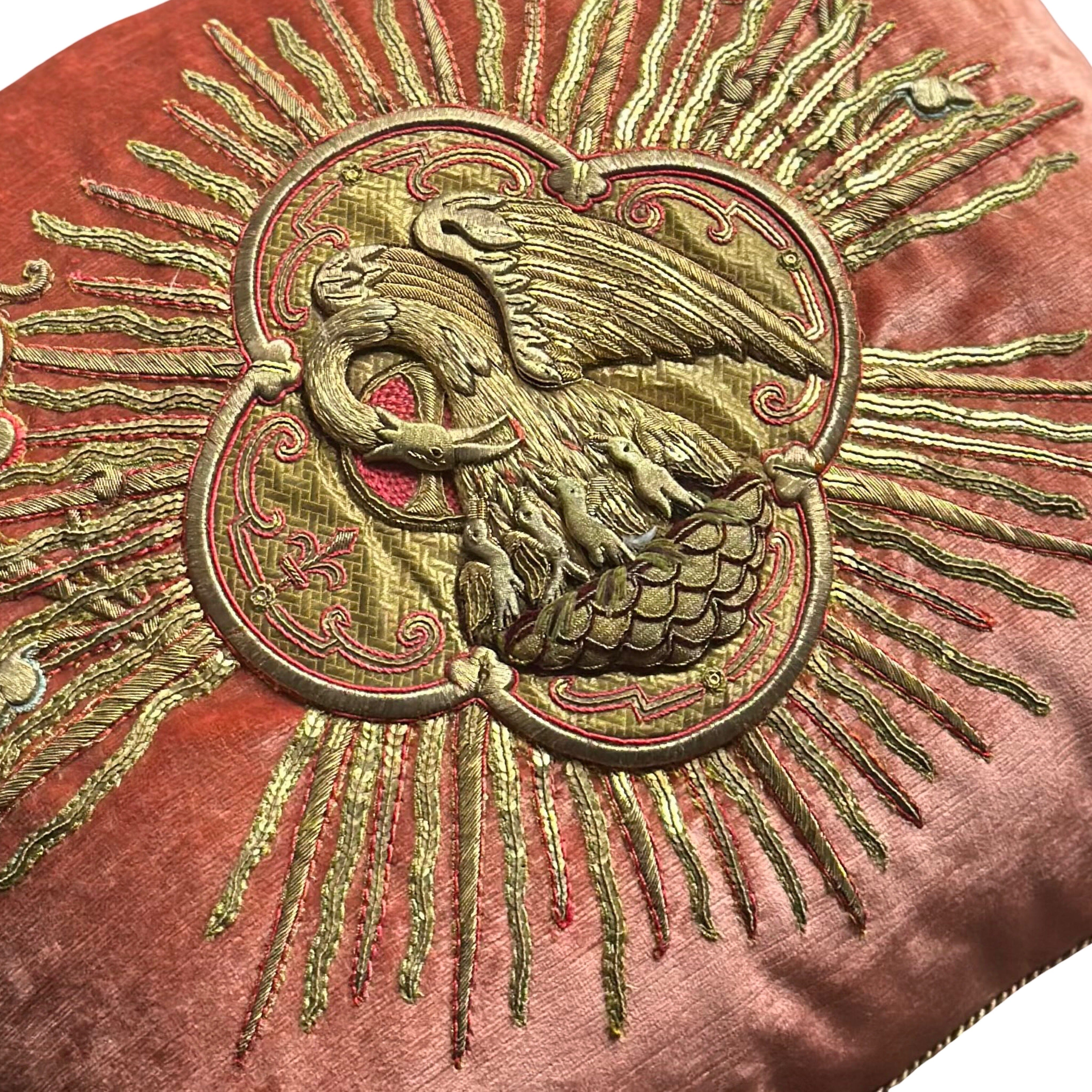 Antique Ecclesiastic Pelican in Her Piety Embroidery (#E062725 | 19 x 22") New Pillows B. Viz Design