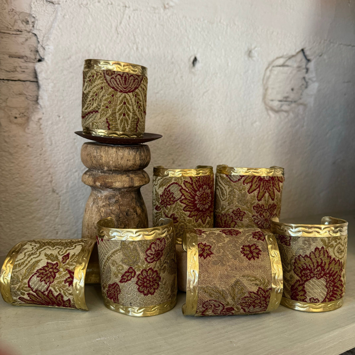 Antique Embroidery Cuff Bracelet |Gold, Metallic Golds, Reds – B 