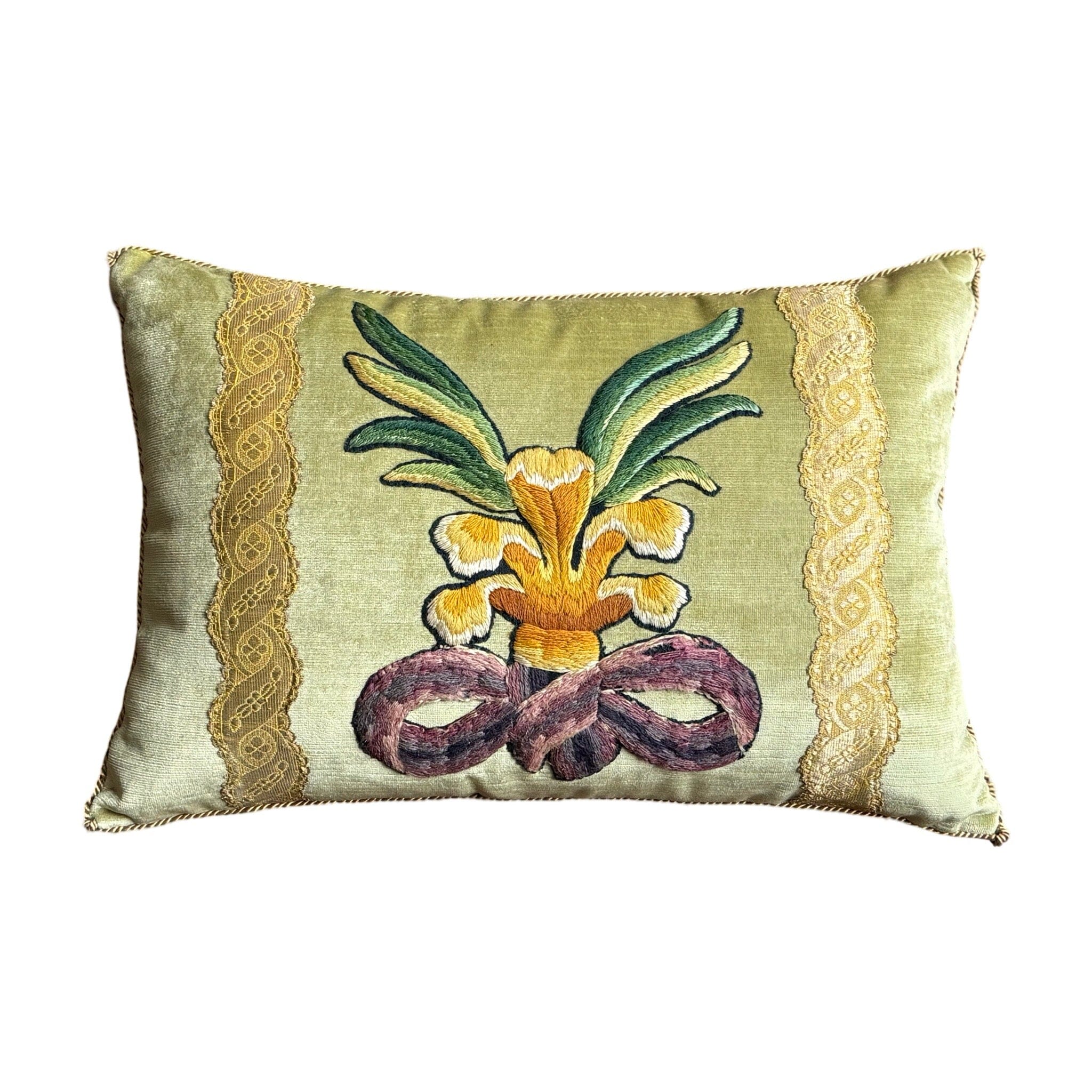 Antique English Crewel Embroidery (#E061424 | 13.5 x 20") New Pillows B. Viz Design