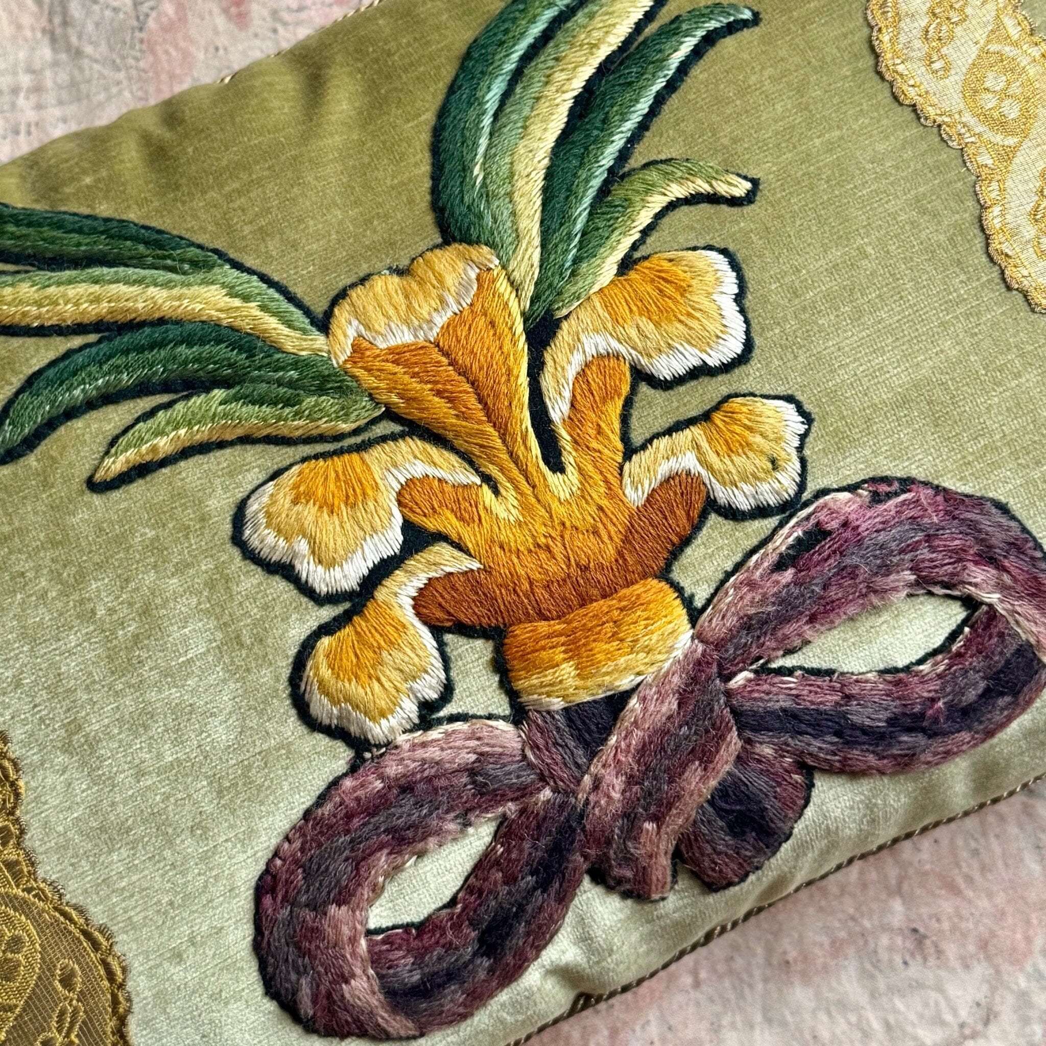 Antique English Crewel Embroidery (#E061424 | 13.5 x 20") New Pillows B. Viz Design