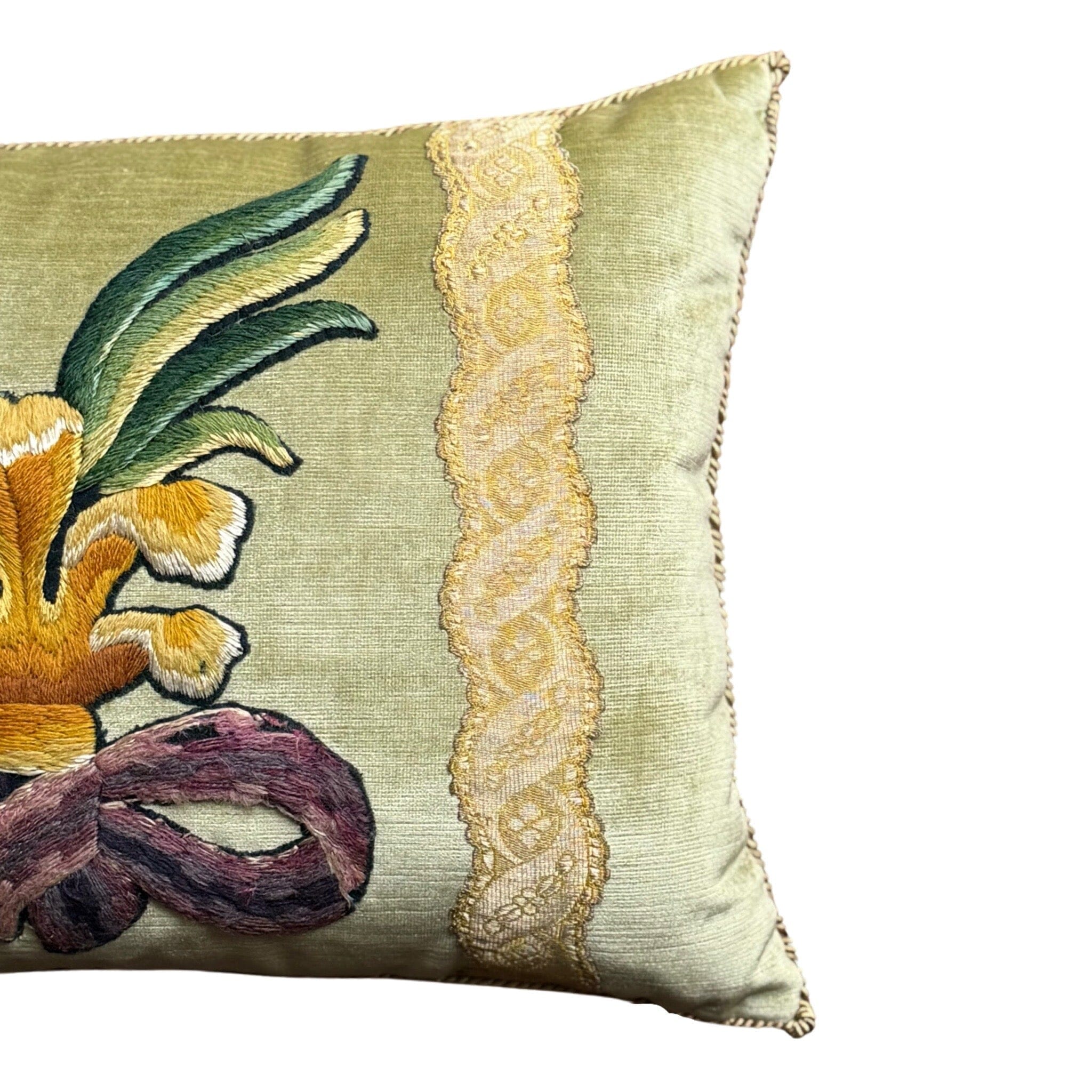 Antique English Crewel Embroidery (#E061424 | 13.5 x 20") New Pillows B. Viz Design