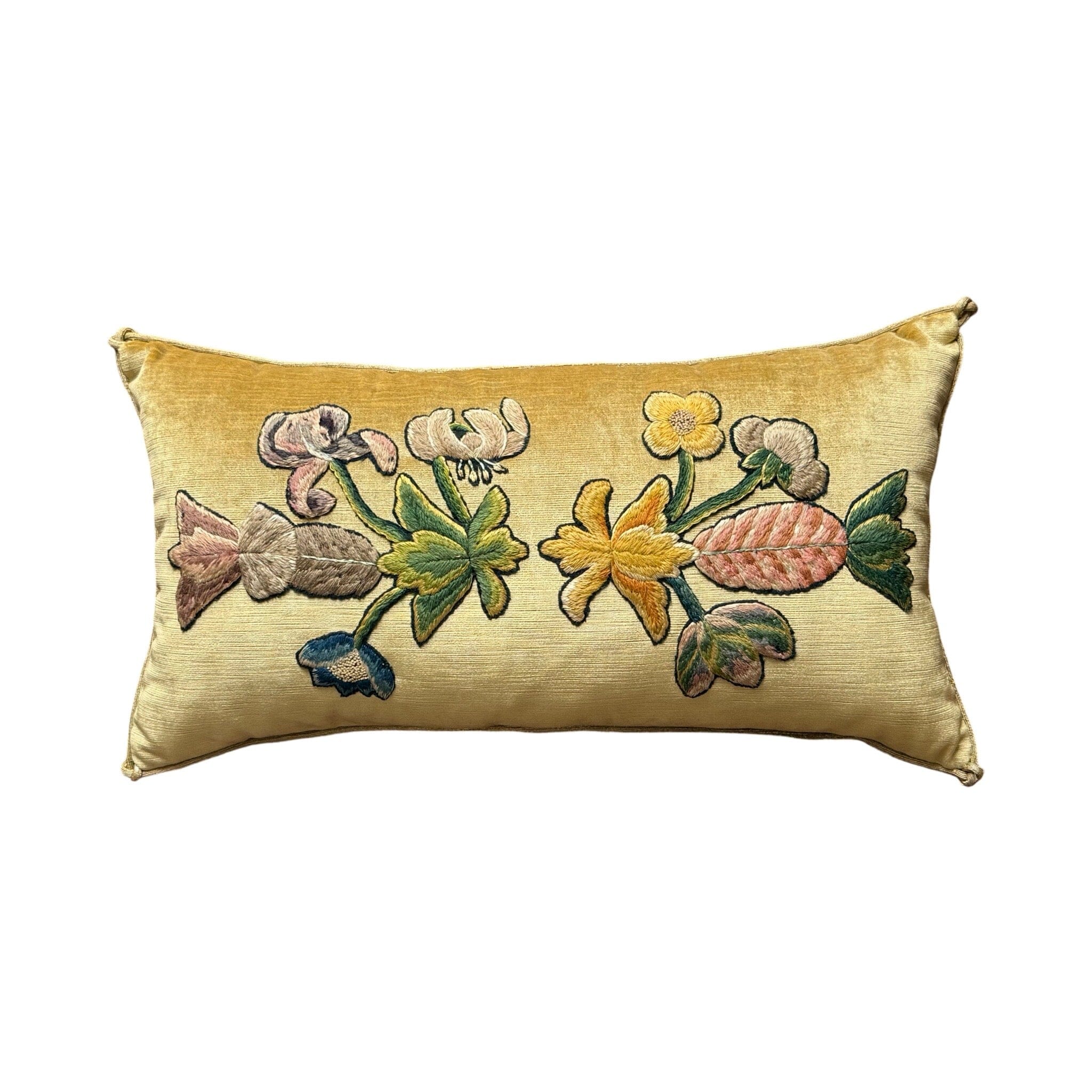 Antique English Crewel Embroidery (#E061624 | 12 1/2 x 23") New Pillows B. Viz Design