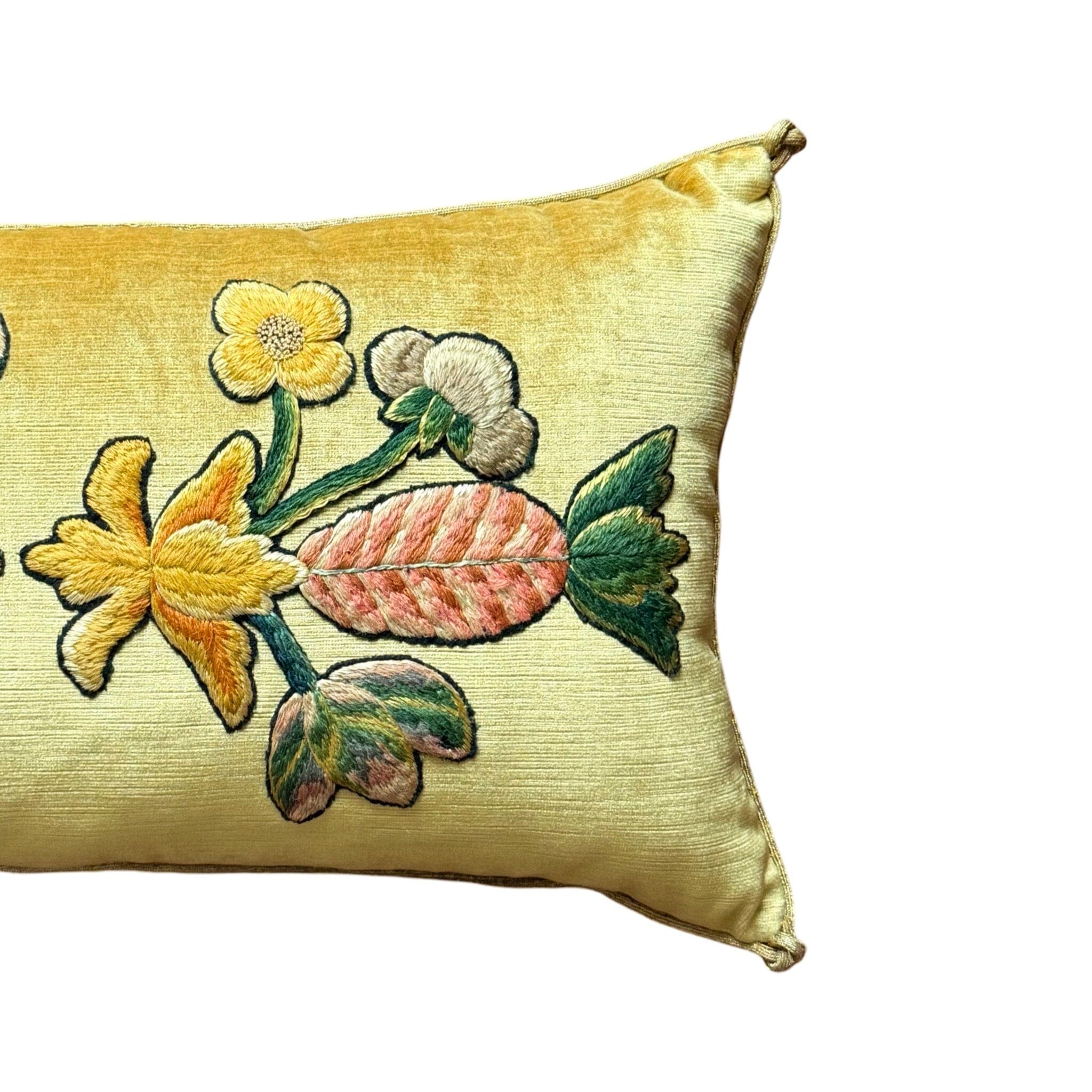 Antique English Crewel Embroidery (#E061624 | 12 1/2 x 23") New Pillows B. Viz Design