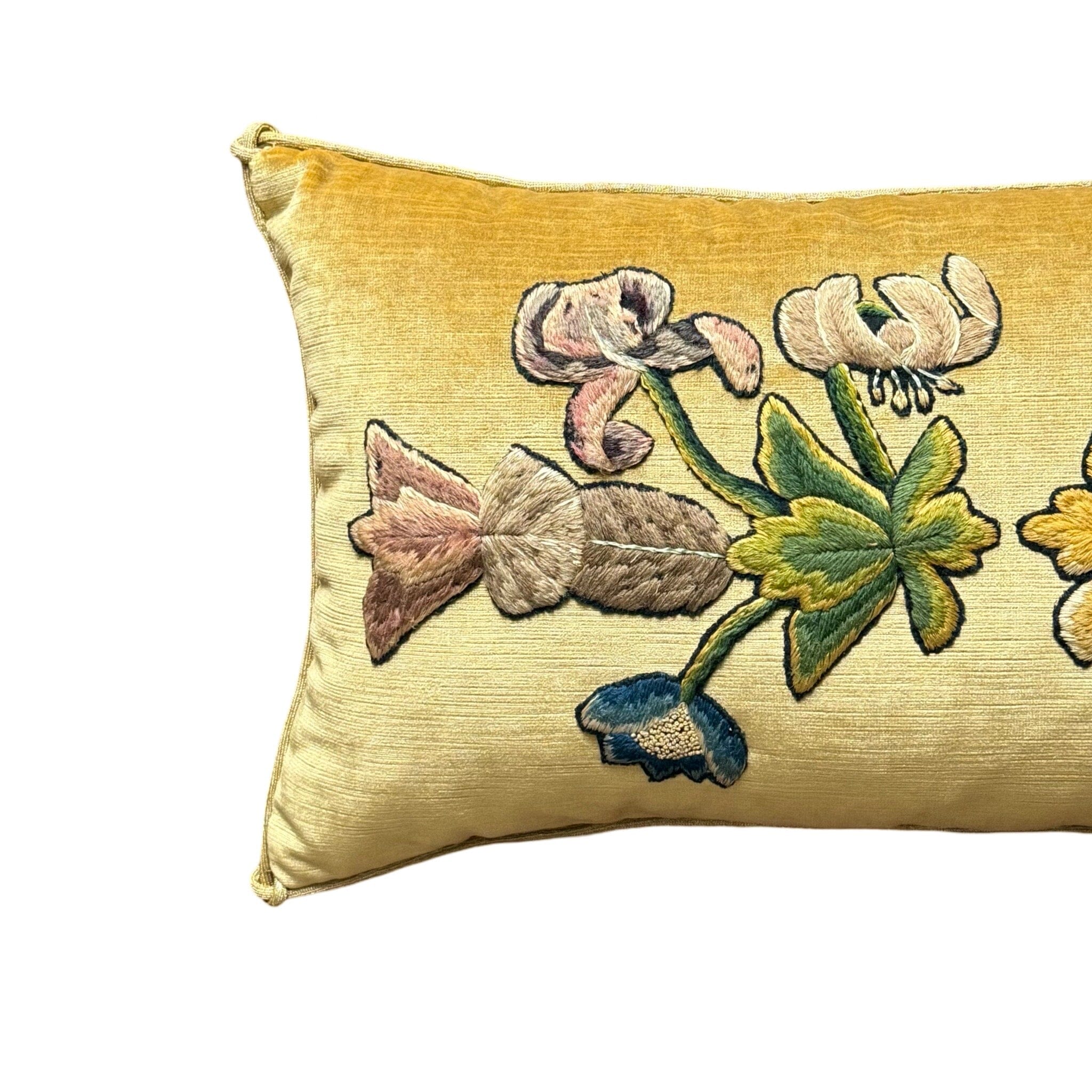 Antique English Crewel Embroidery (#E061624 | 12 1/2 x 23") New Pillows B. Viz Design