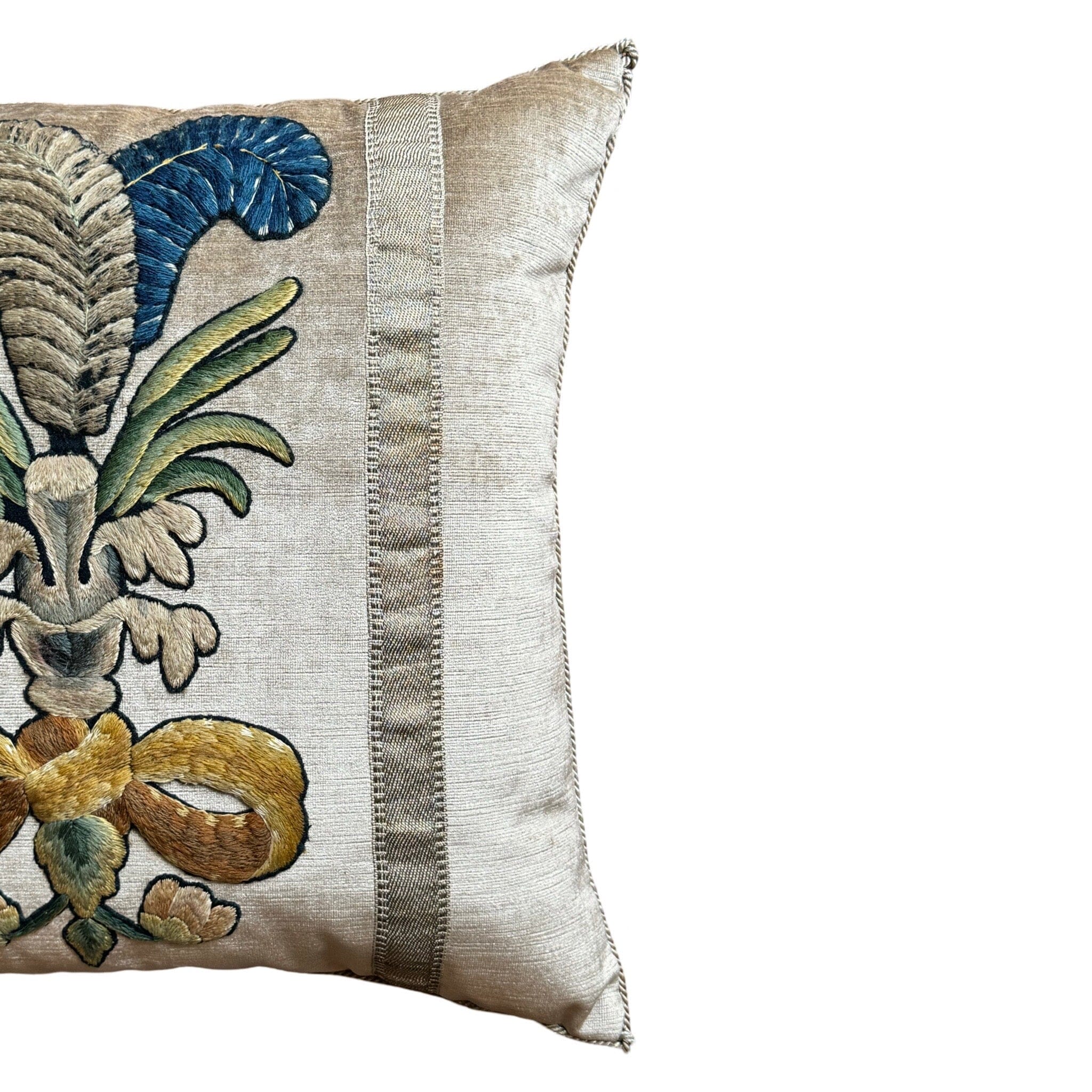 Antique English Crewel Embroidery (#E061724 | 20 x 21") New Pillows B. Viz Design