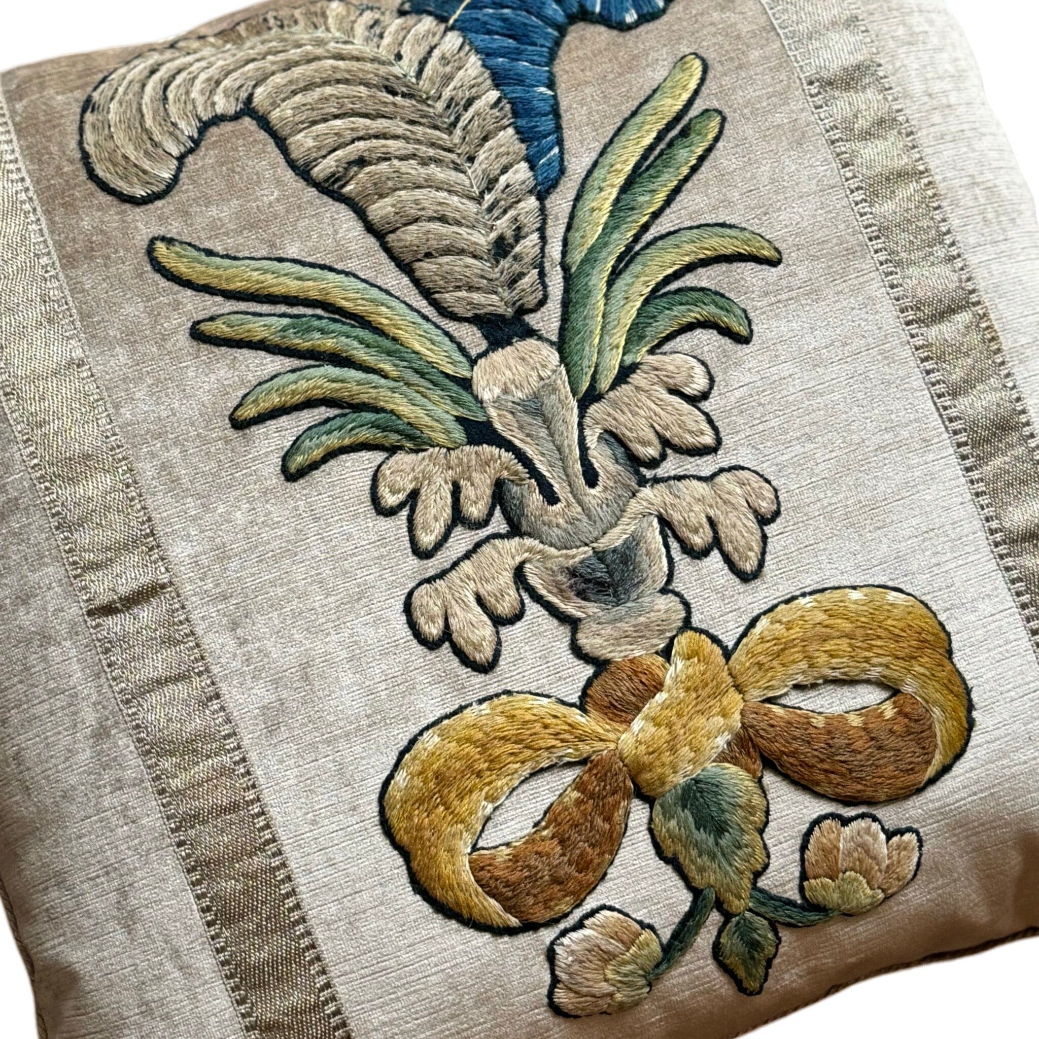 Antique English Crewel Embroidery (#E061724 | 20 x 21") New Pillows B. Viz Design
