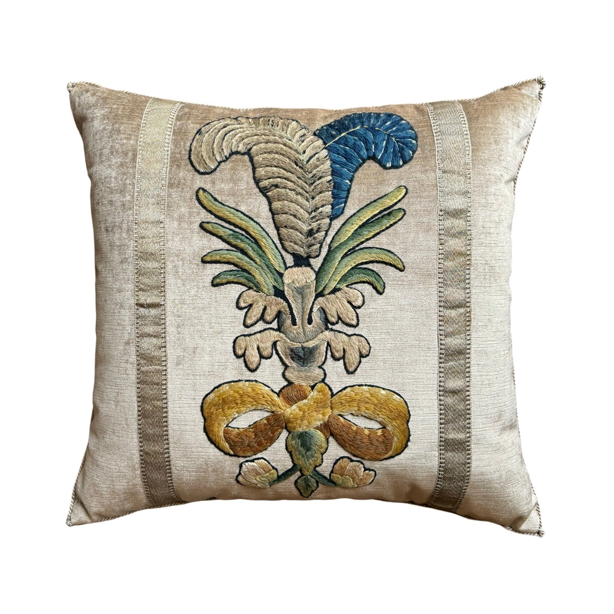 Antique English Crewel Embroidery (#E061724 | 20 x 21") New Pillows B. Viz Design