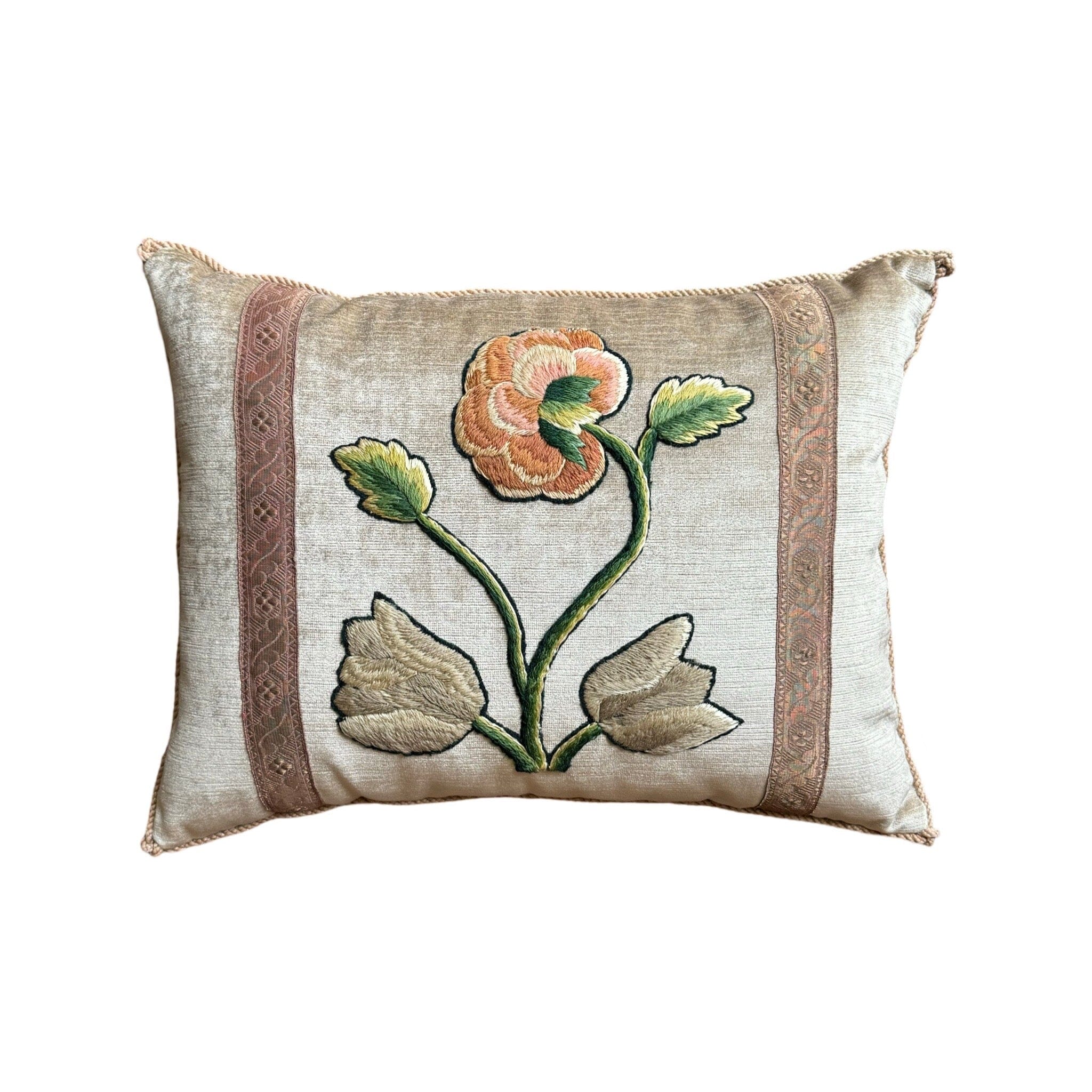 Antique English Crewel Embroidery (#E062024 | 14.5 x 19") New Pillows B. Viz Design