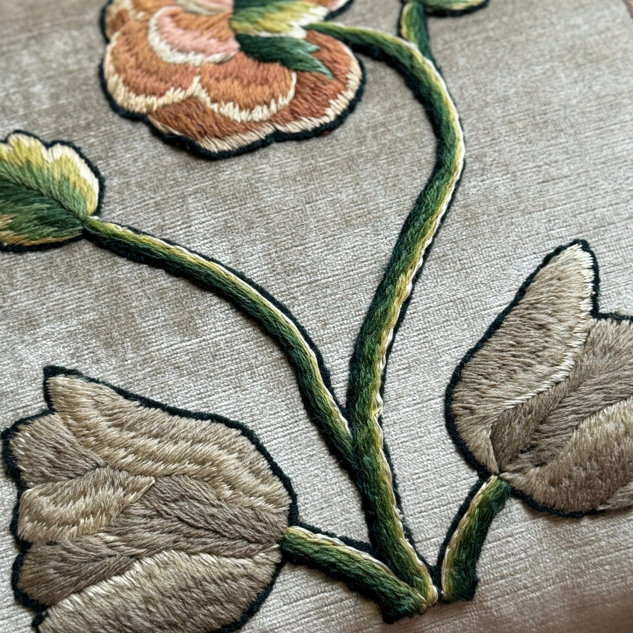 Antique English Crewel Embroidery (#E062024 | 14.5 x 19") New Pillows B. Viz Design