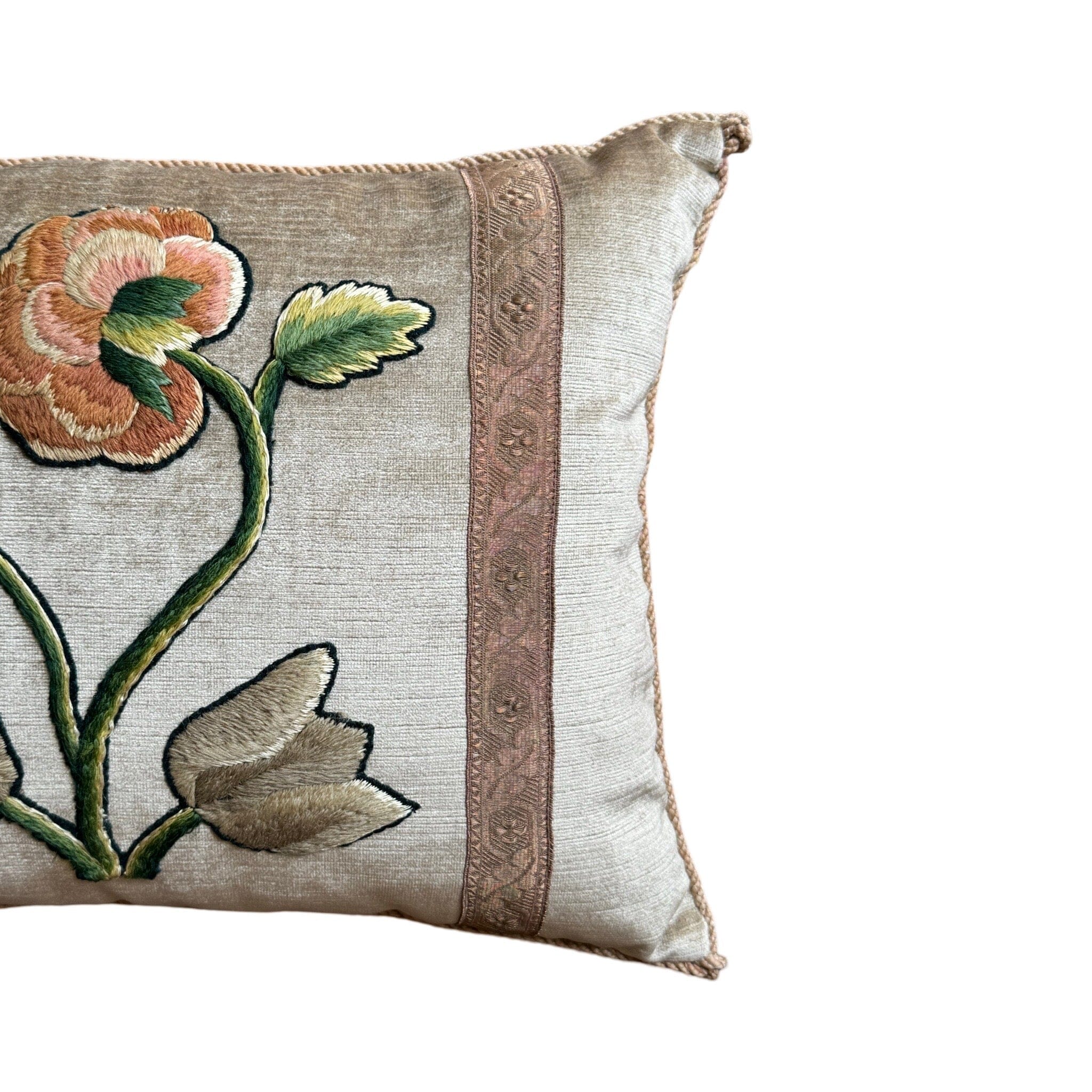 Antique English Crewel Embroidery (#E062024 | 14.5 x 19") New Pillows B. Viz Design