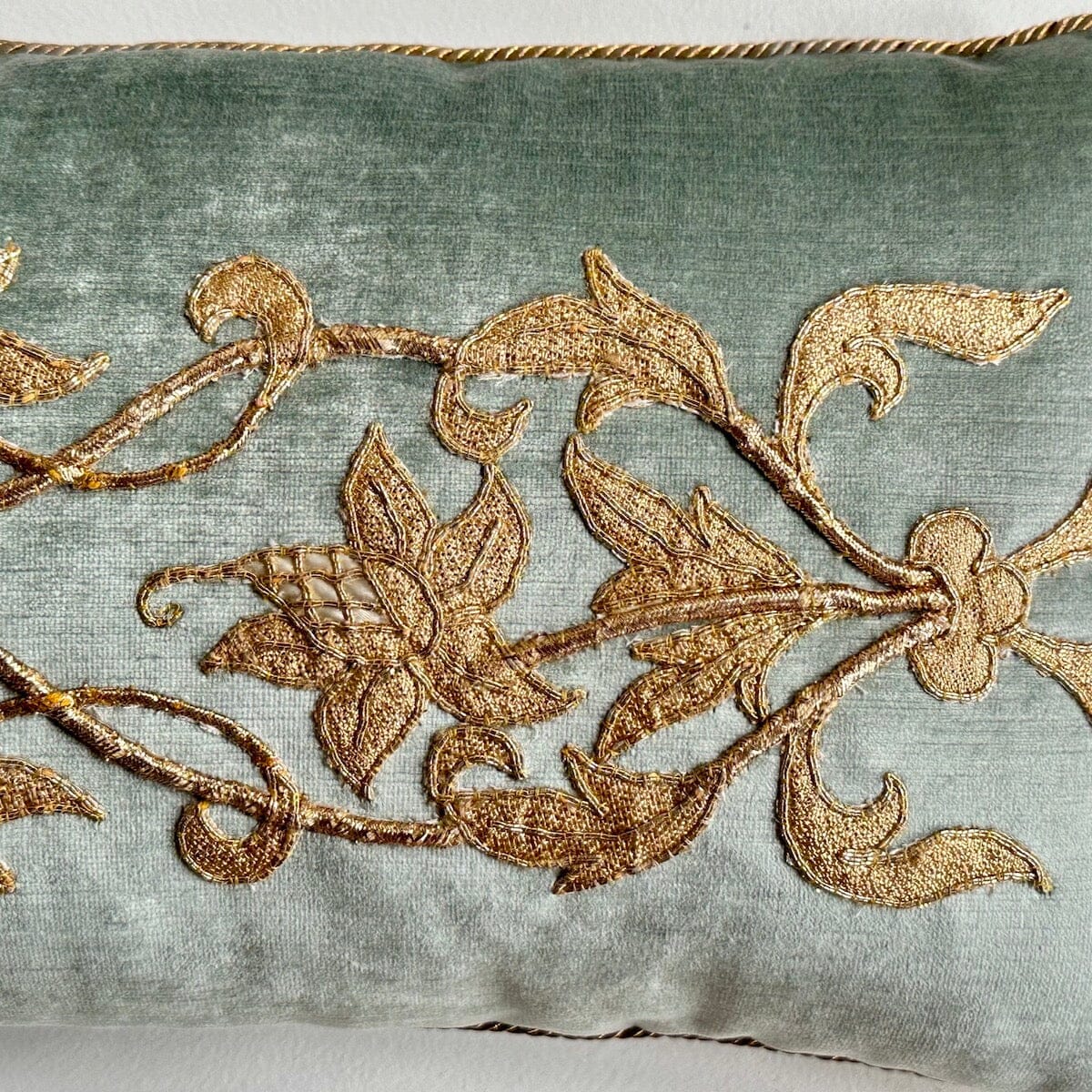 Antique European Champagne Gold Metallic Embroidery (#A040324 | 12 x 25") New Pillows B. Viz Design