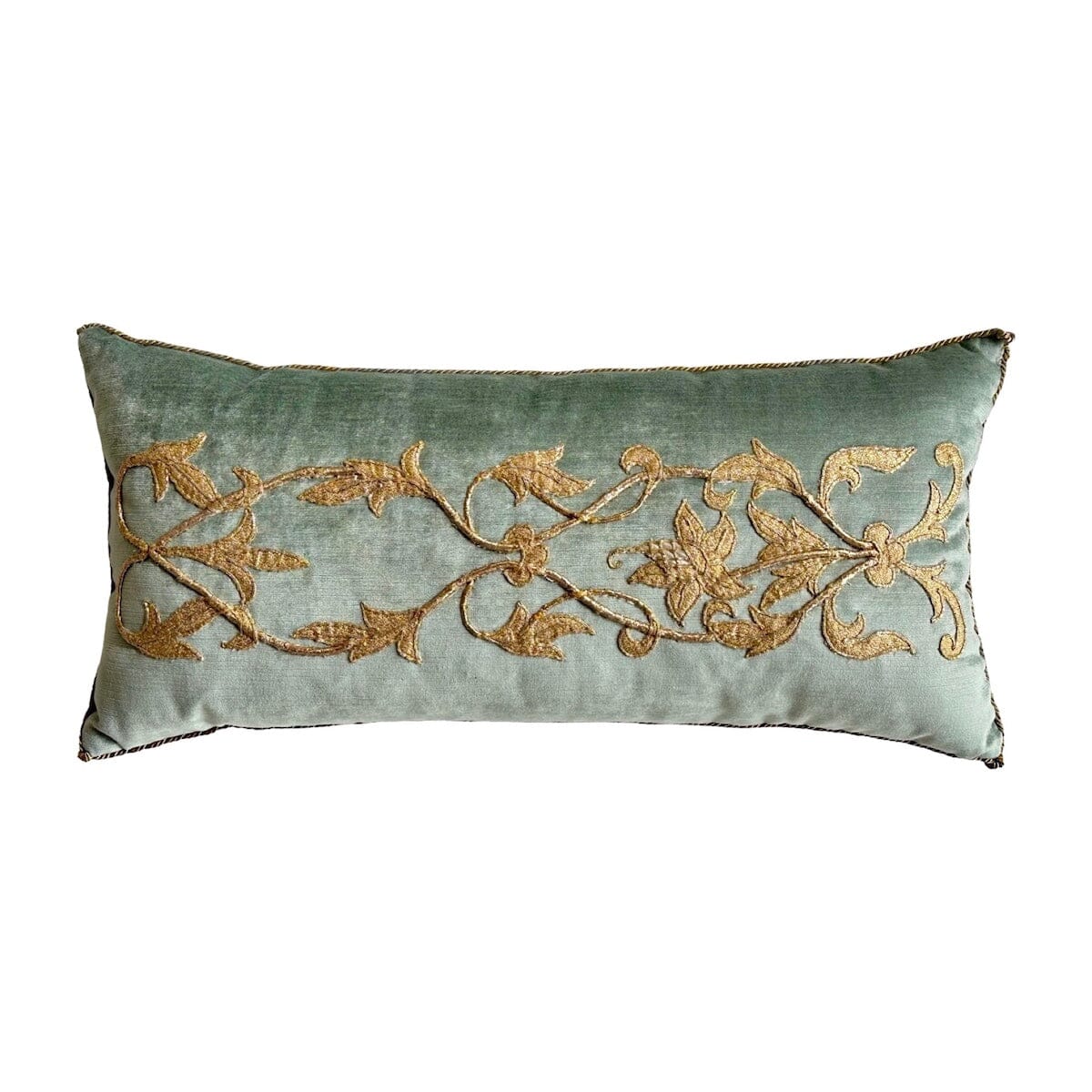 Antique European Champagne Gold Metallic Embroidery (#A040324 | 12 x 25") New Pillows B. Viz Design