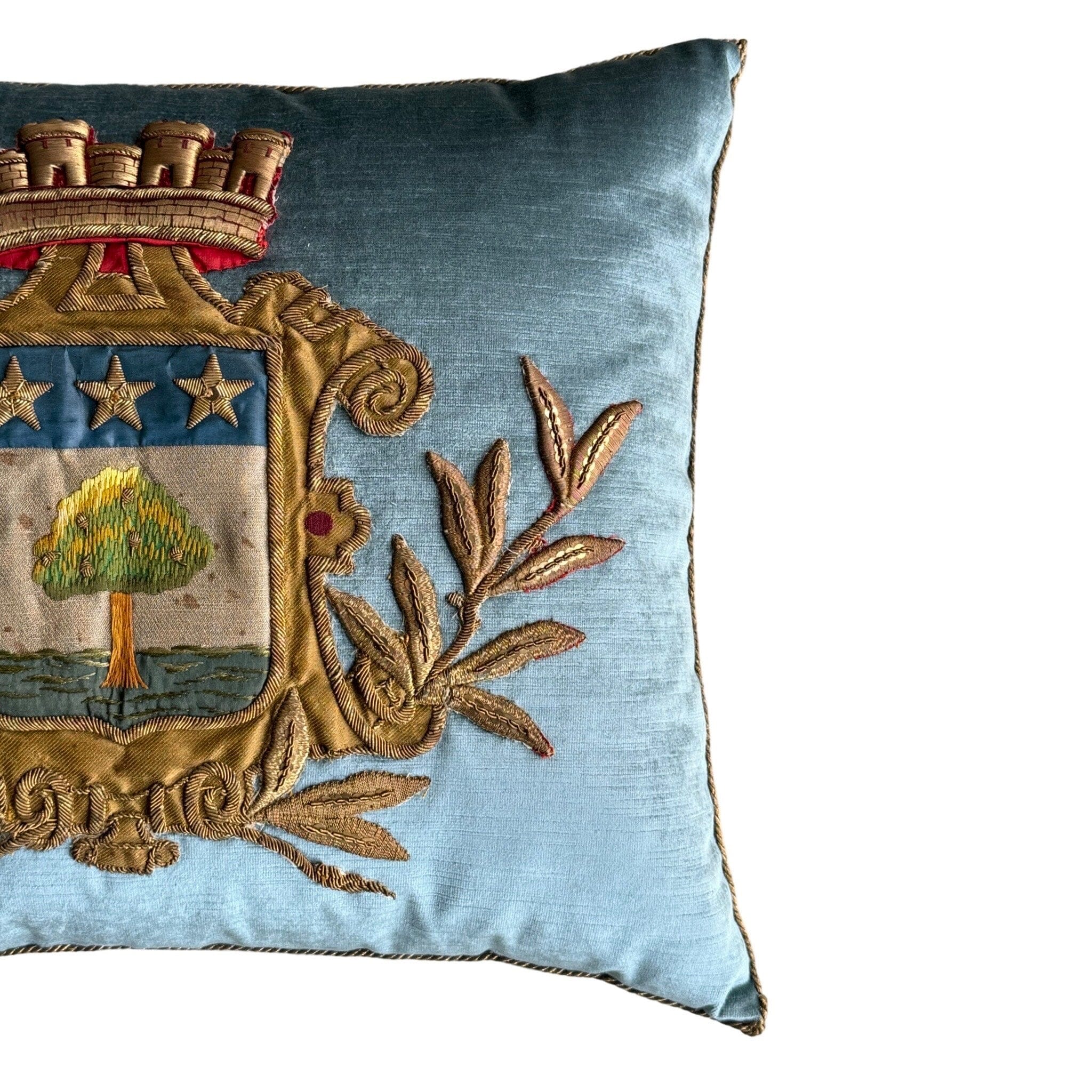 Antique European Crest Embroidery (#E090424 | 19 x 23") New Pillows B. Viz Design