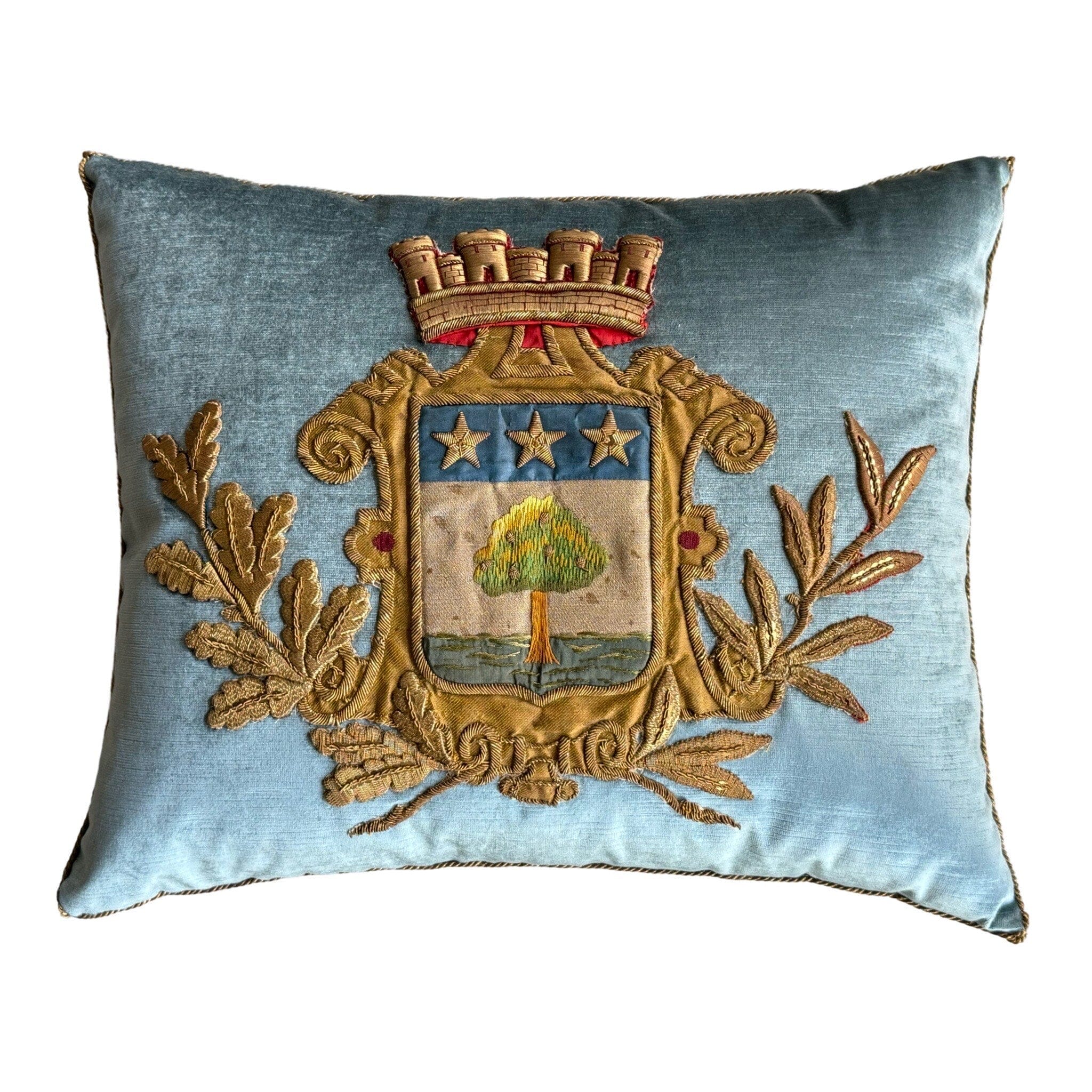 Antique European Crest Embroidery (#E090424 | 19 x 23") New Pillows B. Viz Design