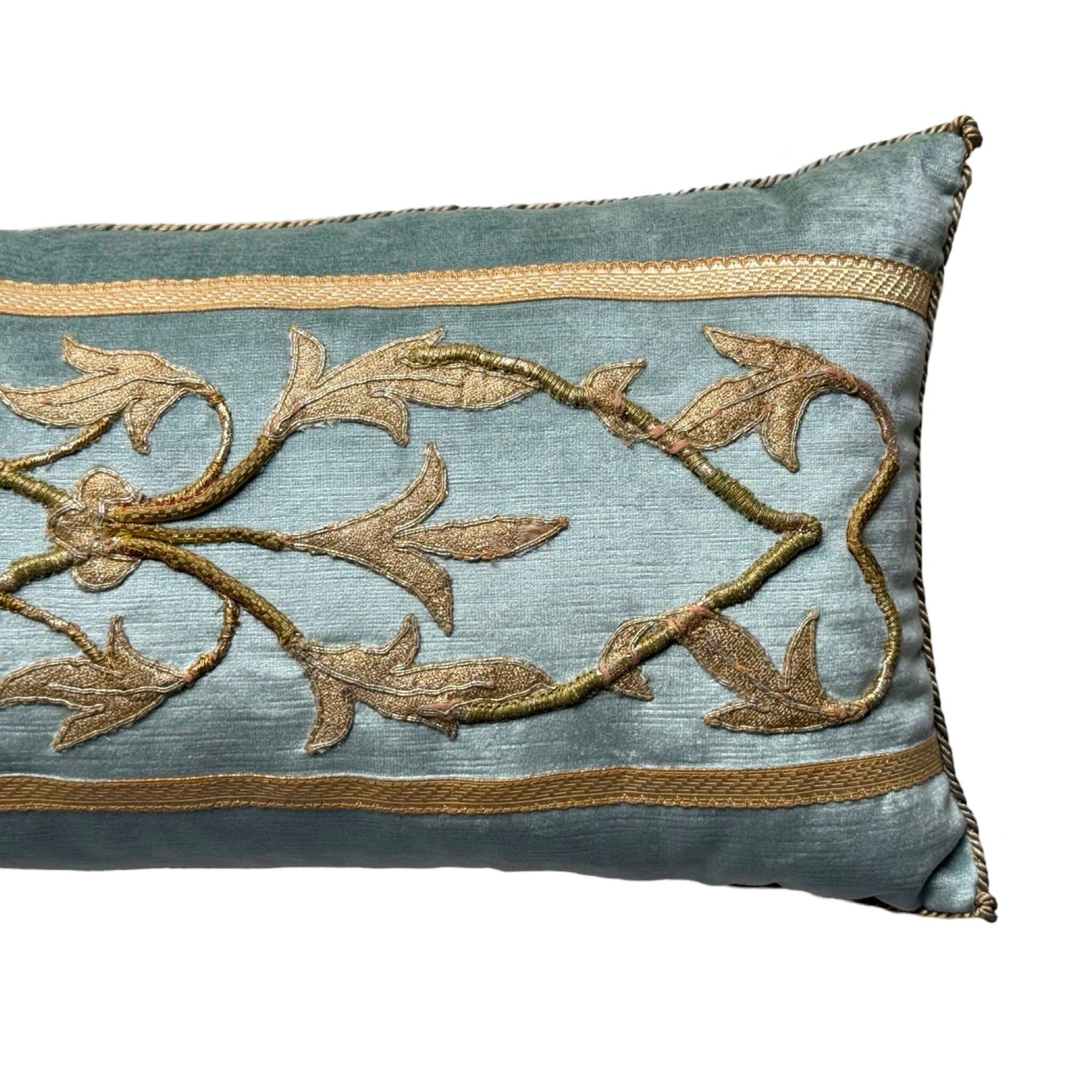 Antique European Gold Metallic and Silk Applique (#M071524 | 12 x 24") Pillow B. Viz Design