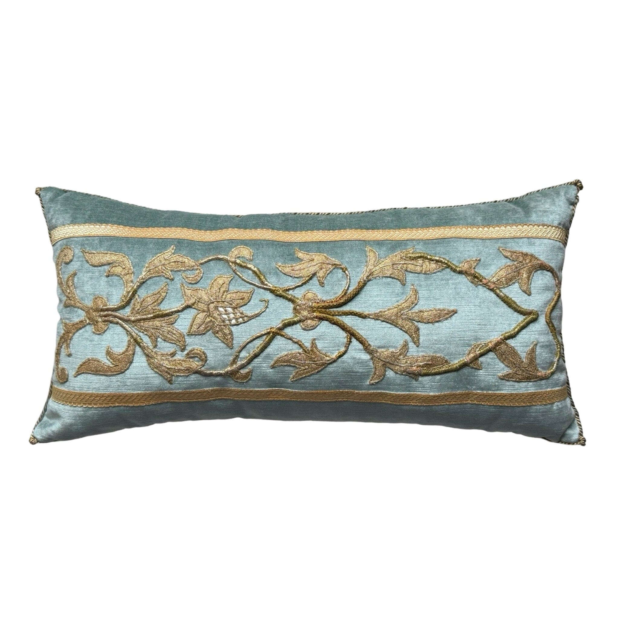 Antique European Gold Metallic and Silk Applique (#M071524 | 12 x 24") Pillow B. Viz Design