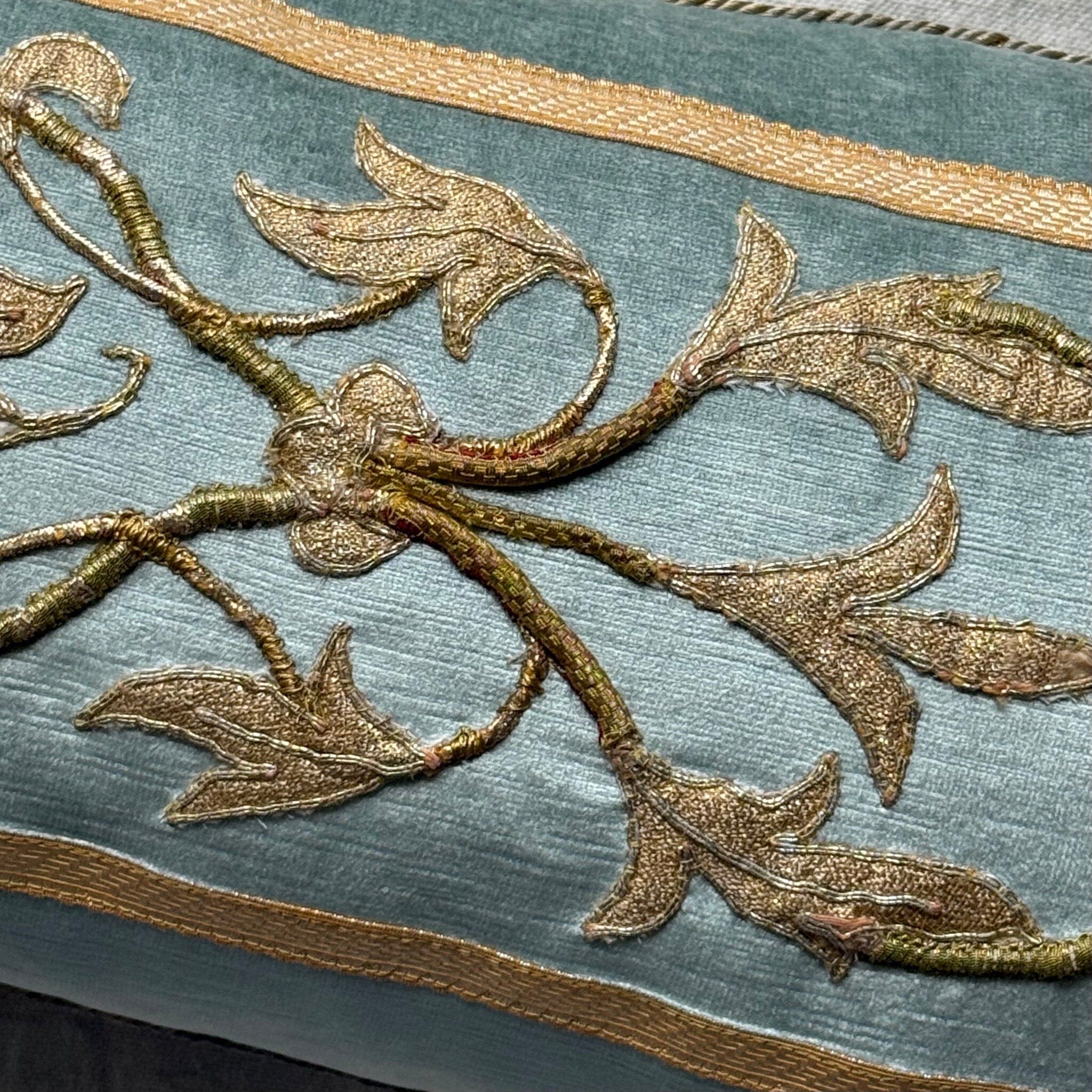 Antique European Gold Metallic and Silk Applique (#M071524 | 12 x 24") Pillow B. Viz Design