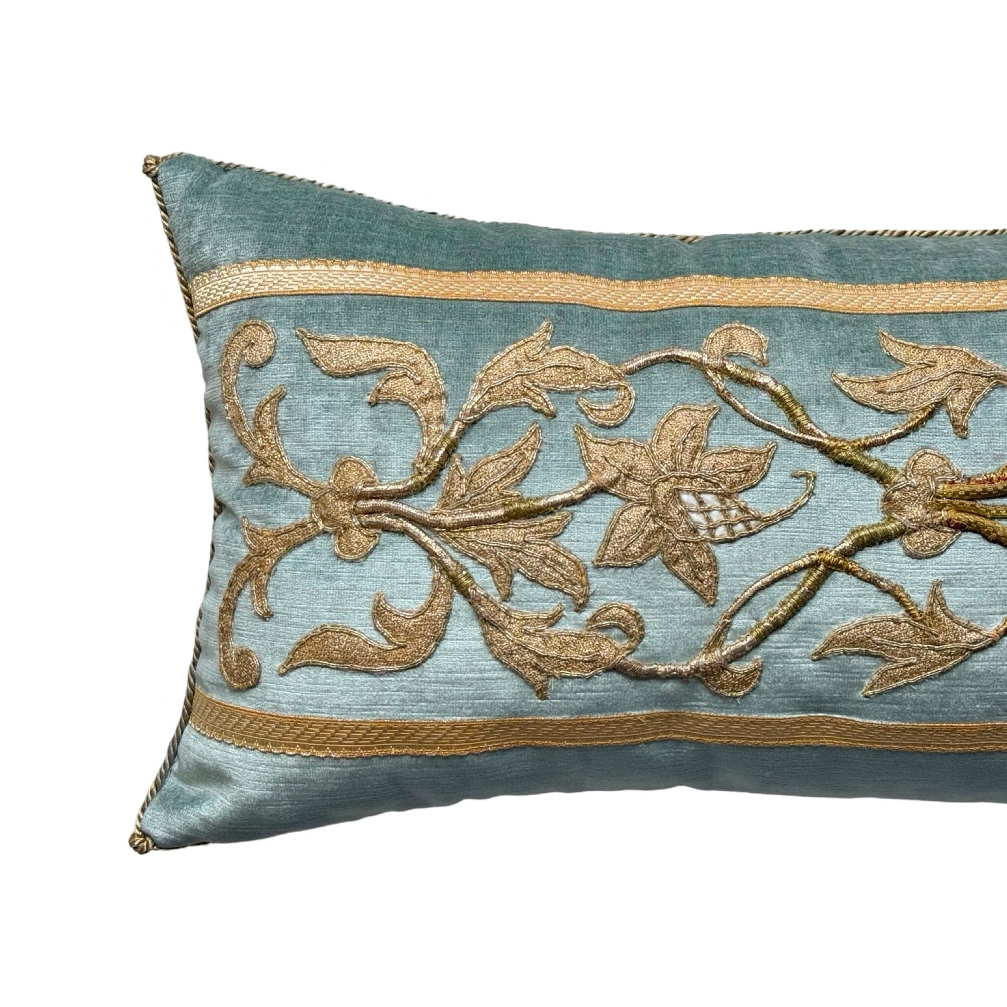 Antique European Gold Metallic and Silk Applique (#M071524 | 12 x 24") Pillow B. Viz Design
