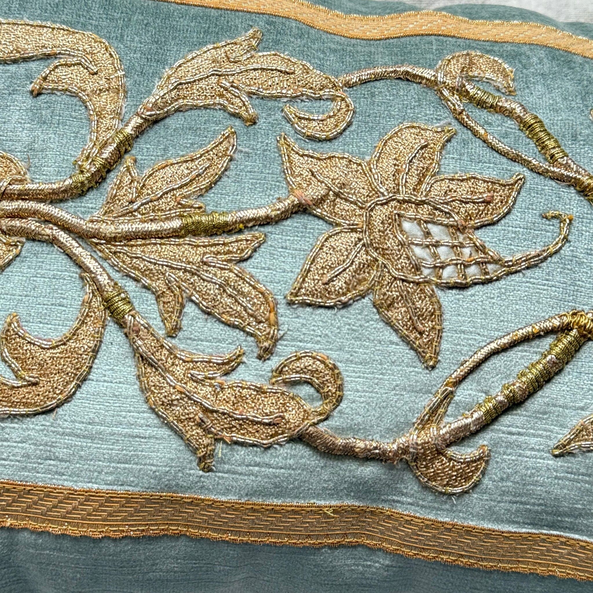 Antique European Gold Metallic and Silk Applique (#M071524 | 12 x 24") Pillow B. Viz Design