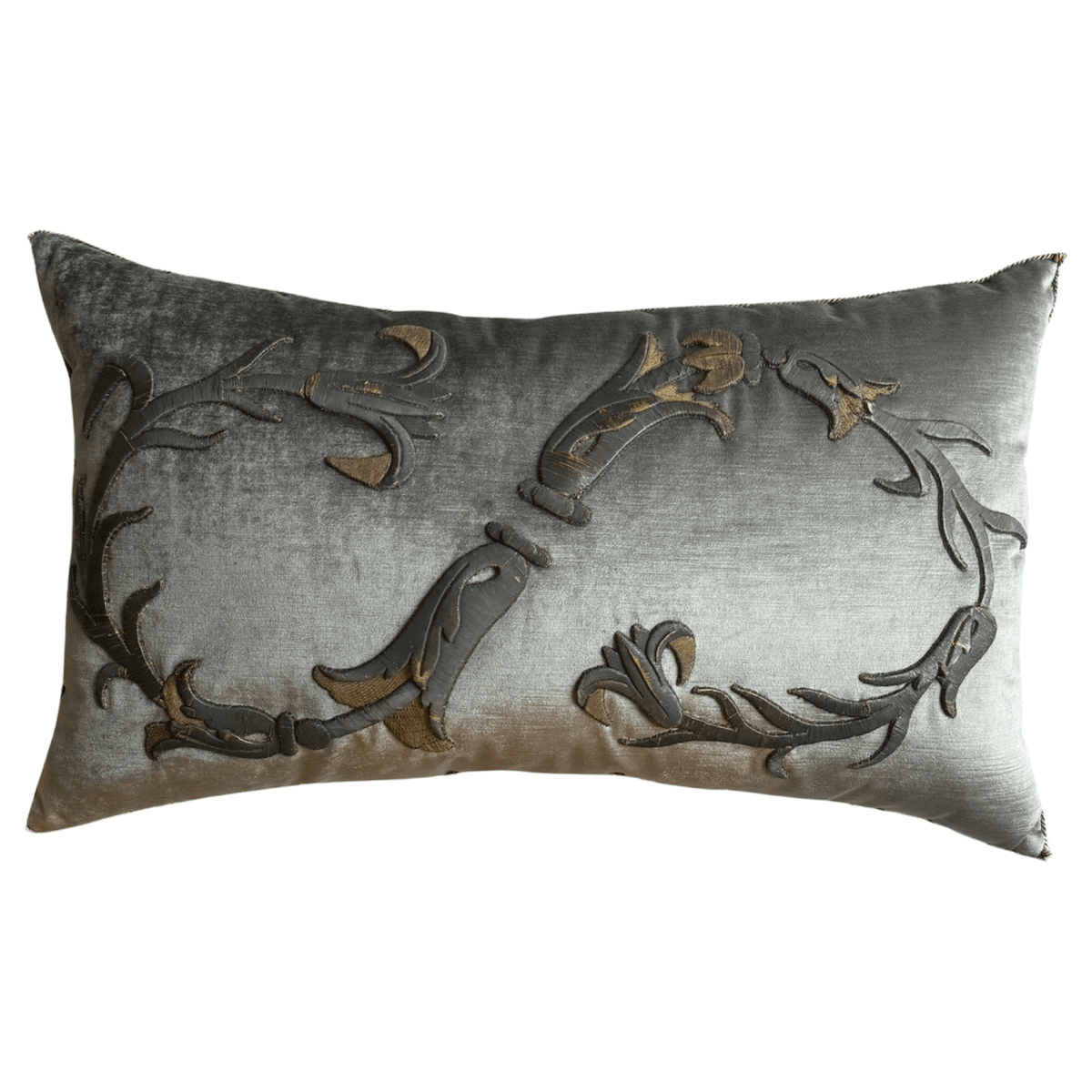 Antique European Raised Bronze and Gold Embroidery (#E122923 | 19 x 32") New Pillows B. Viz Design