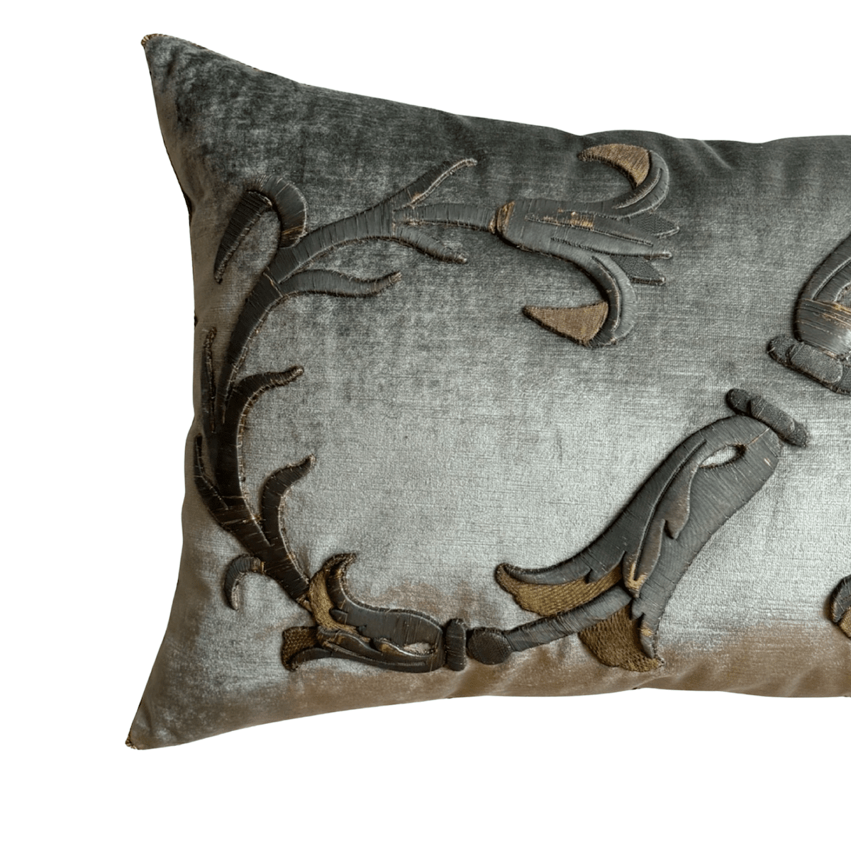 Antique European Raised Bronze and Gold Embroidery (#E122923 | 19 x 32") New Pillows B. Viz Design