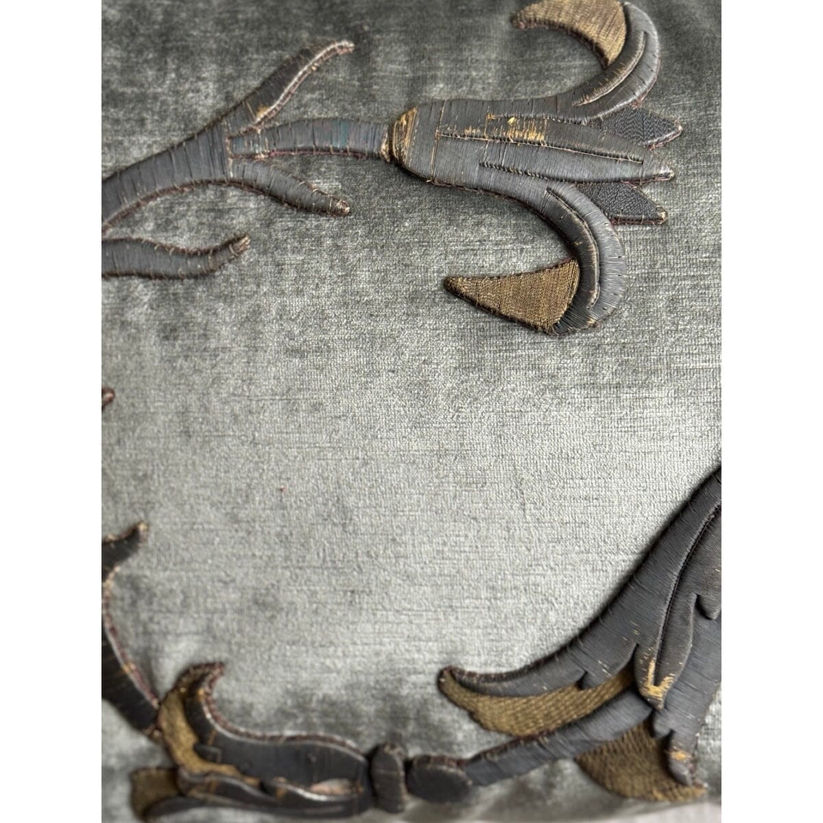 Antique European Raised Bronze and Gold Embroidery (#E122923 | 19 x 32") New Pillows B. Viz Design