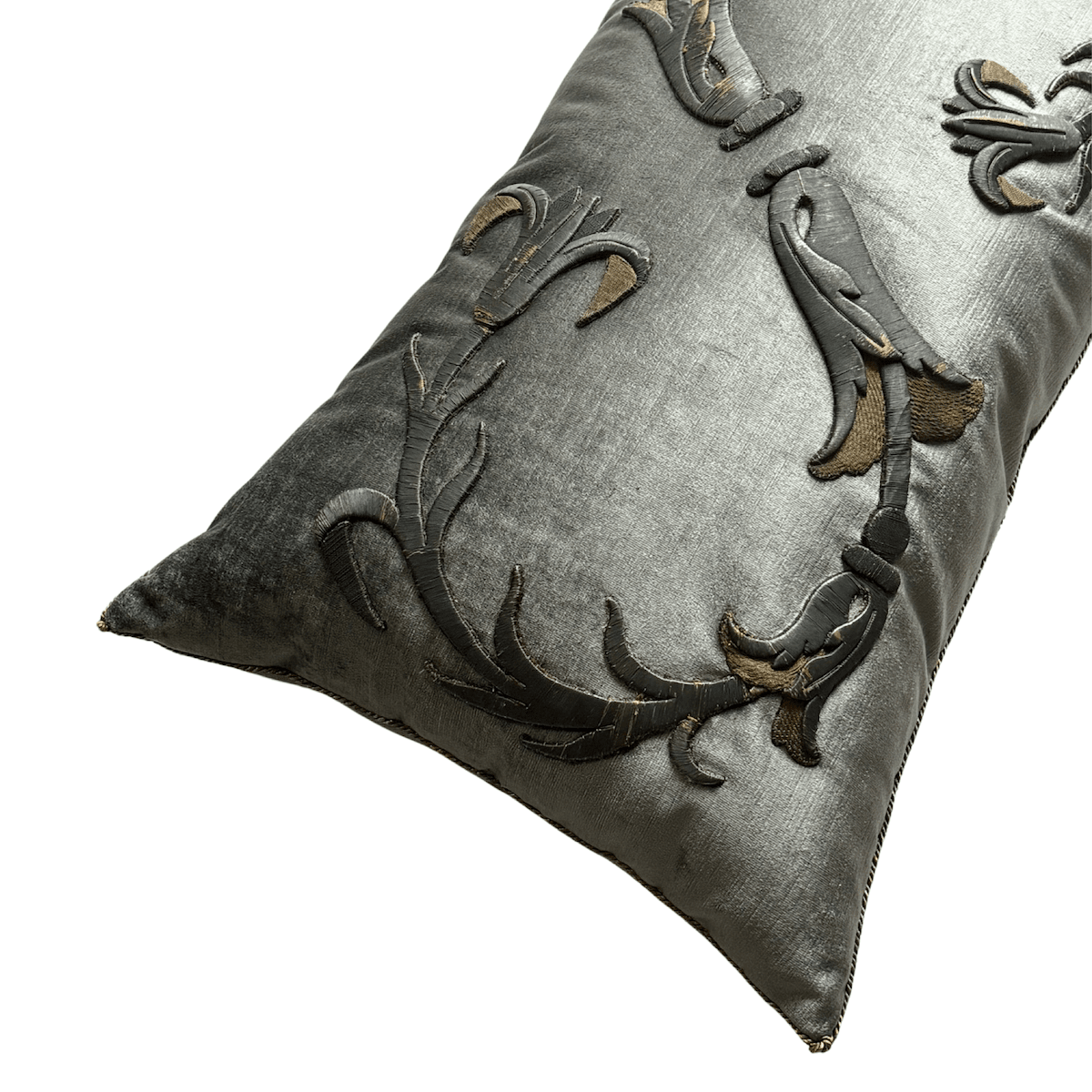 Antique European Raised Bronze and Gold Embroidery (#E122923 | 19 x 32") New Pillows B. Viz Design