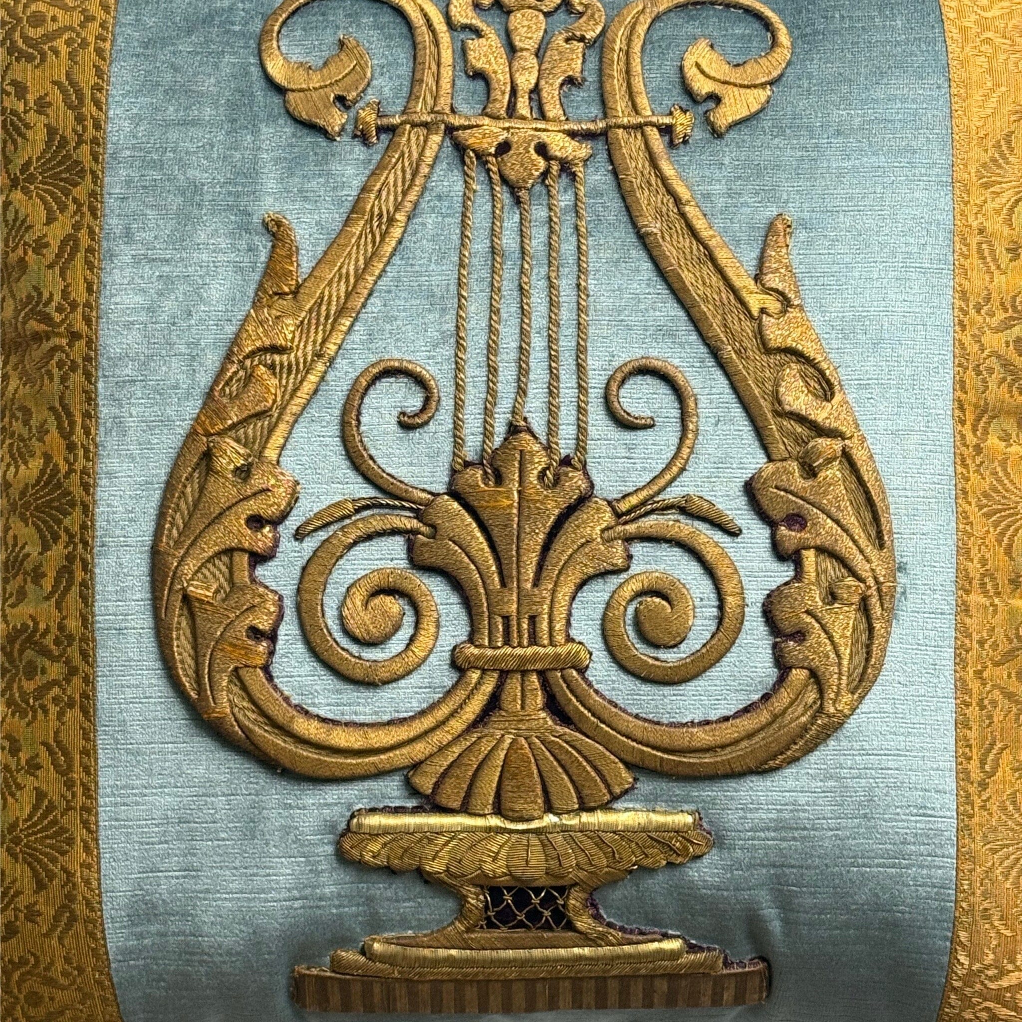 Antique European Raised Gold Metallic Embroidery (E010525 | 19.5 x 20") New Pillows B. Viz Design