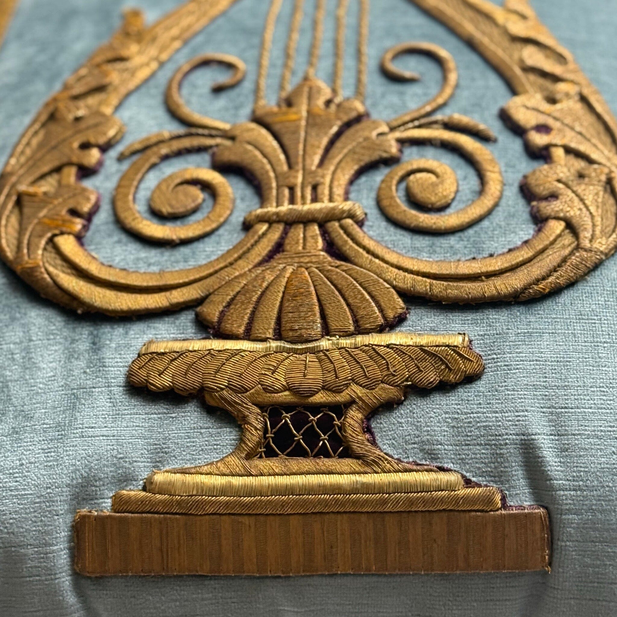 Antique European Raised Gold Metallic Embroidery (E010525 | 19.5 x 20") New Pillows B. Viz Design