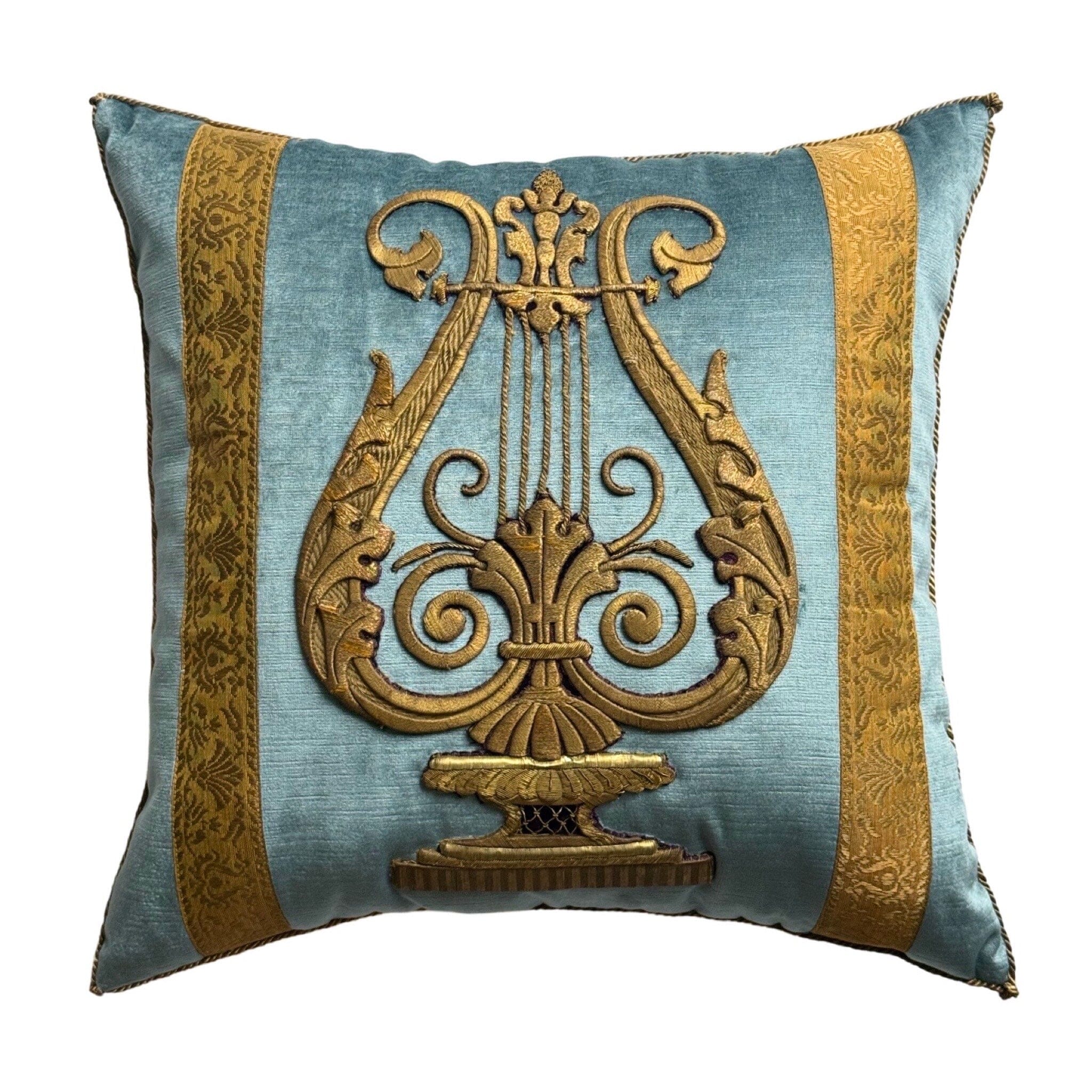 Antique European Raised Gold Metallic Embroidery (E010525 | 19.5 x 20") New Pillows B. Viz Design