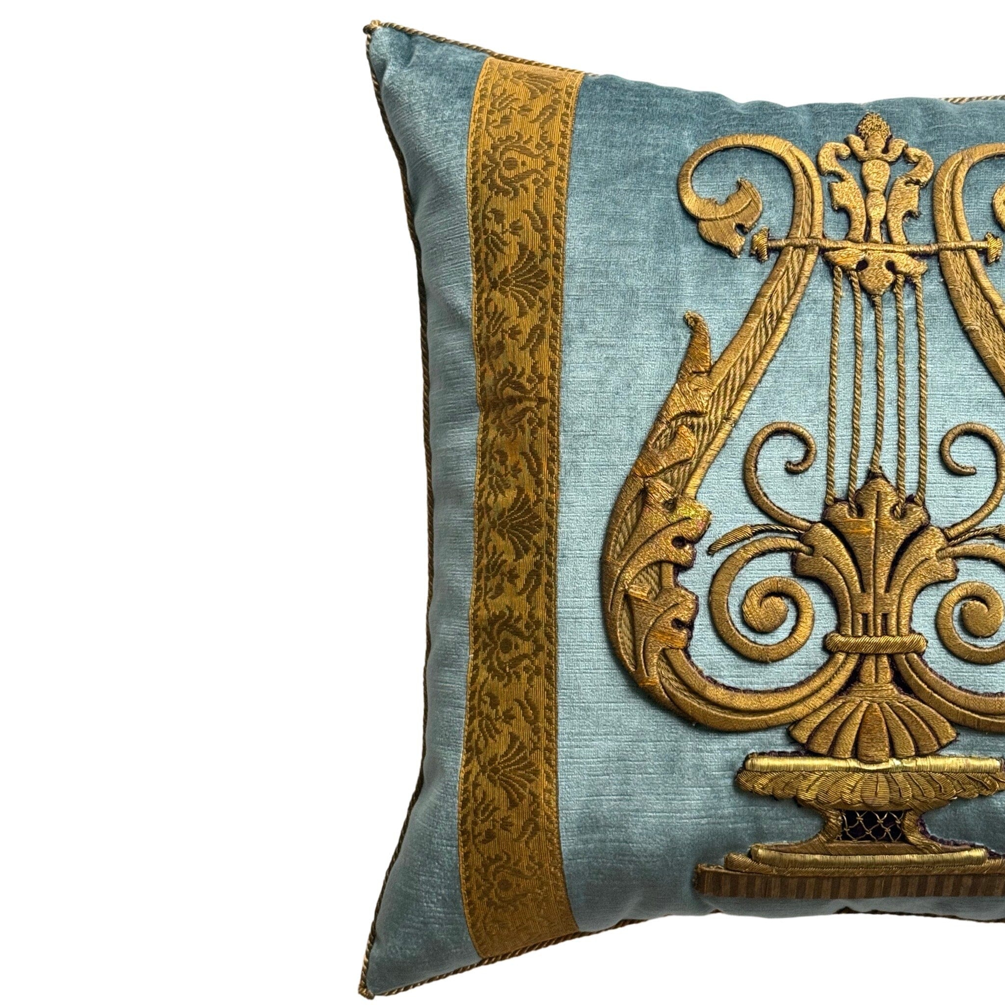 Antique European Raised Gold Metallic Embroidery (E010525 | 19.5 x 20") New Pillows B. Viz Design