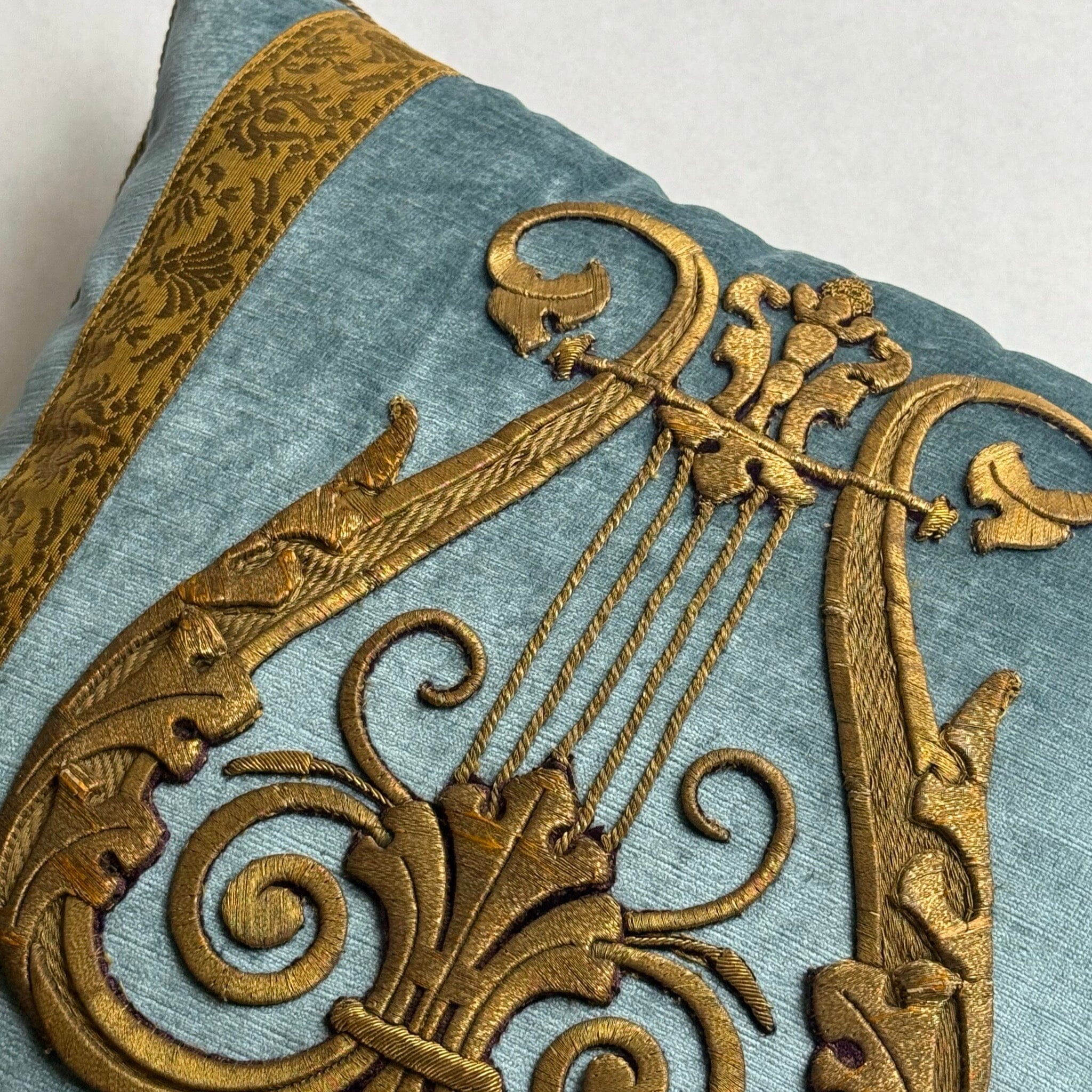 Antique European Raised Gold Metallic Embroidery (E010525 | 19.5 x 20") New Pillows B. Viz Design