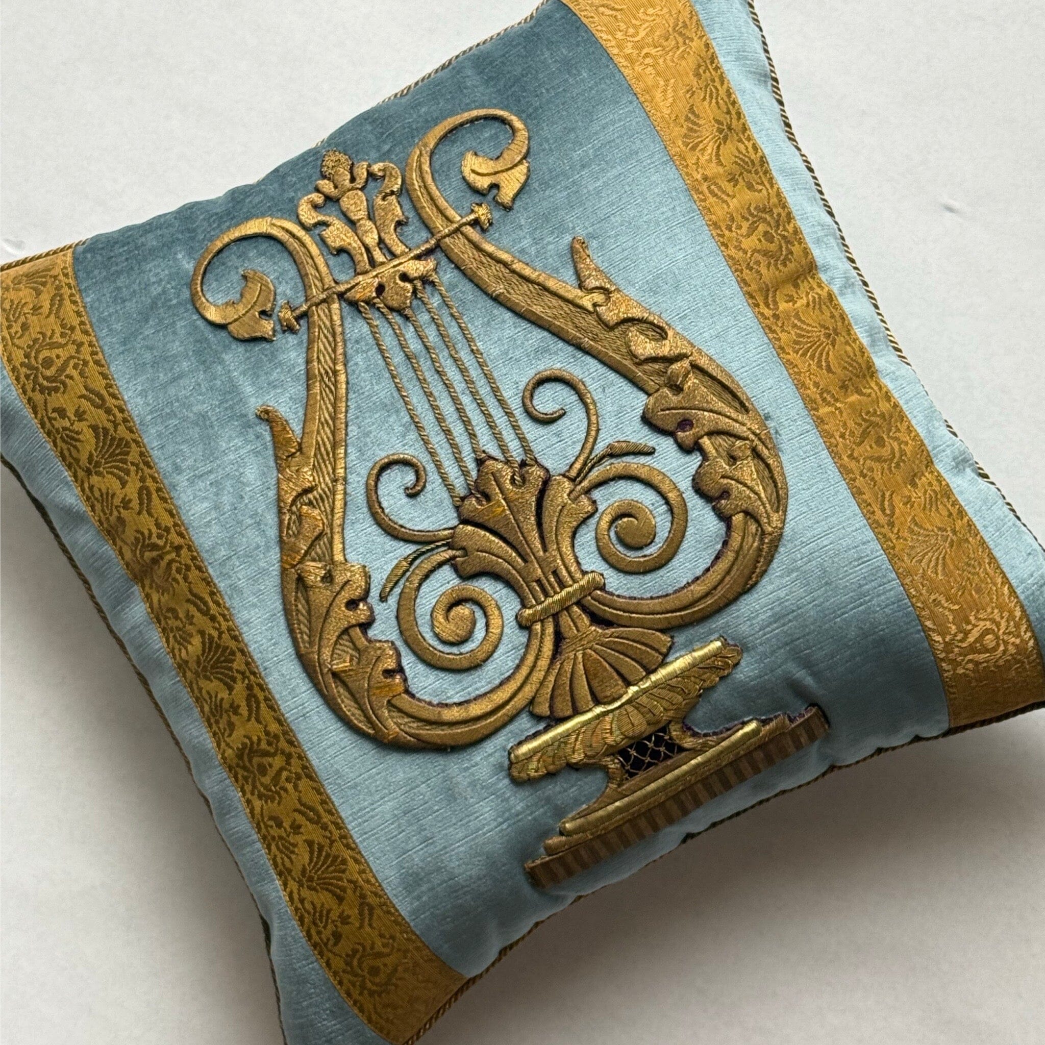 Antique European Raised Gold Metallic Embroidery (E010525 | 19.5 x 20") New Pillows B. Viz Design