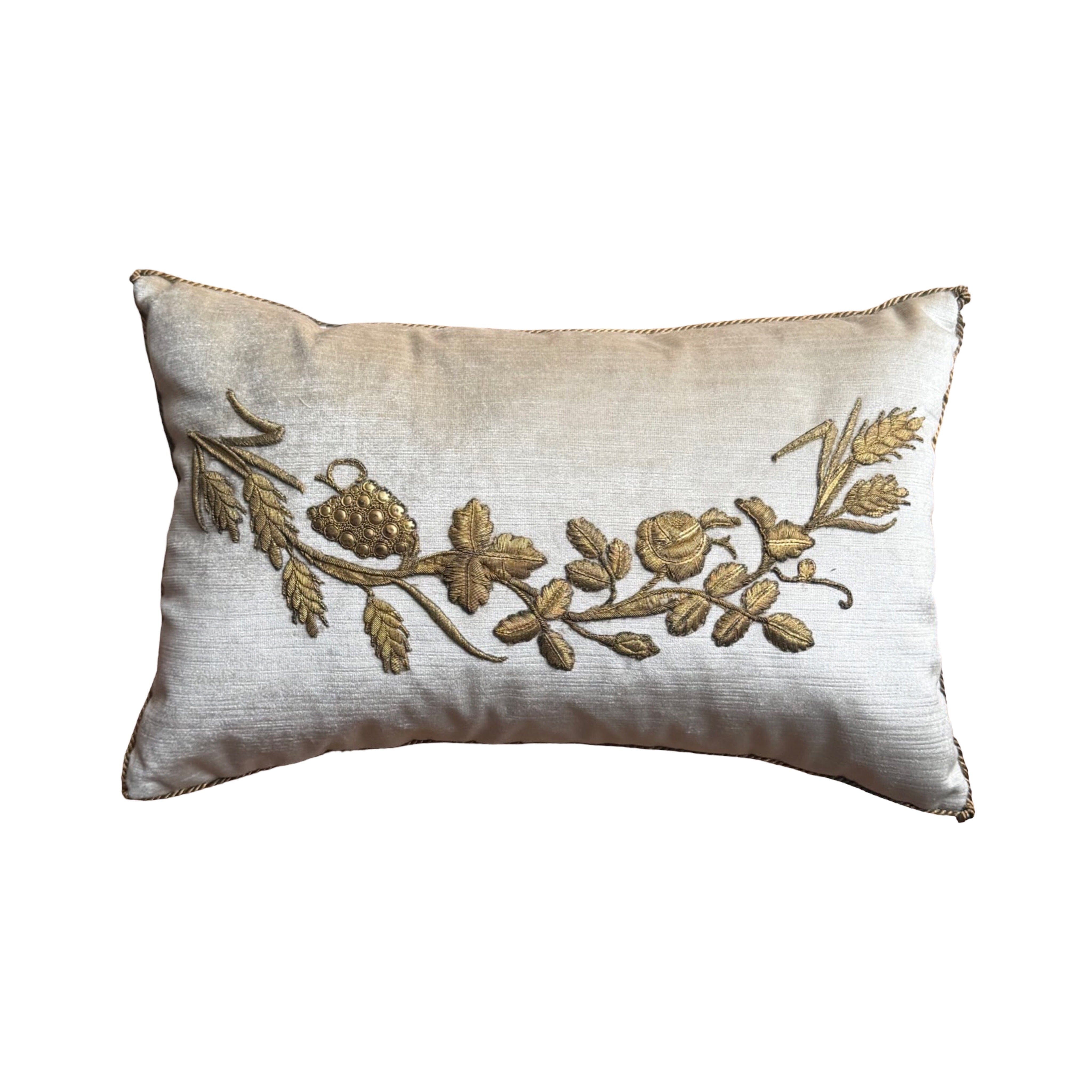 Antique European Raised Gold Metallic Embroidery (#E030426 | 12.25 x 19") New Pillows B. Viz Design