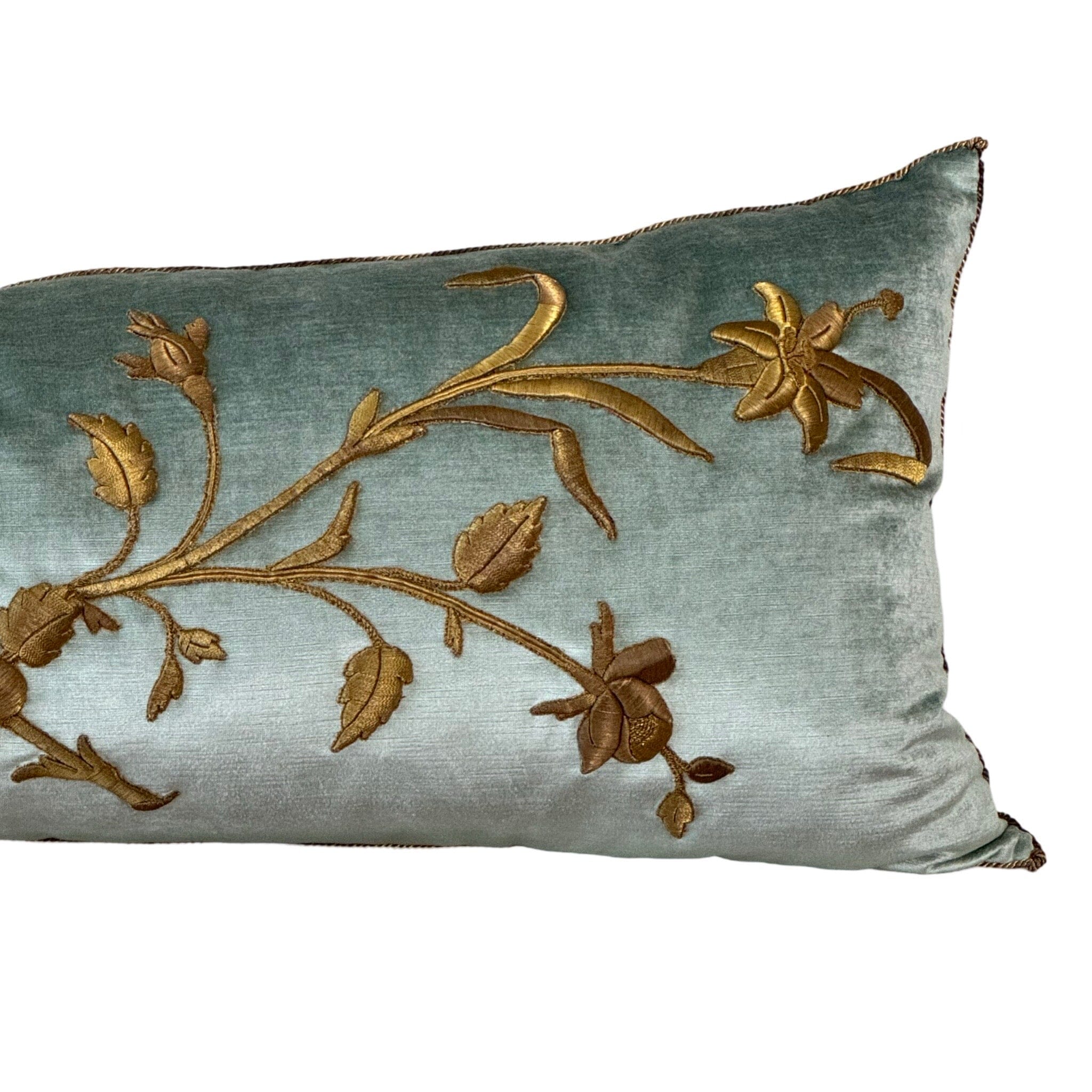 Antique European Raised Gold Metallic Embroidery (#E042824 | 19 x 48") New Pillows B. Viz Design