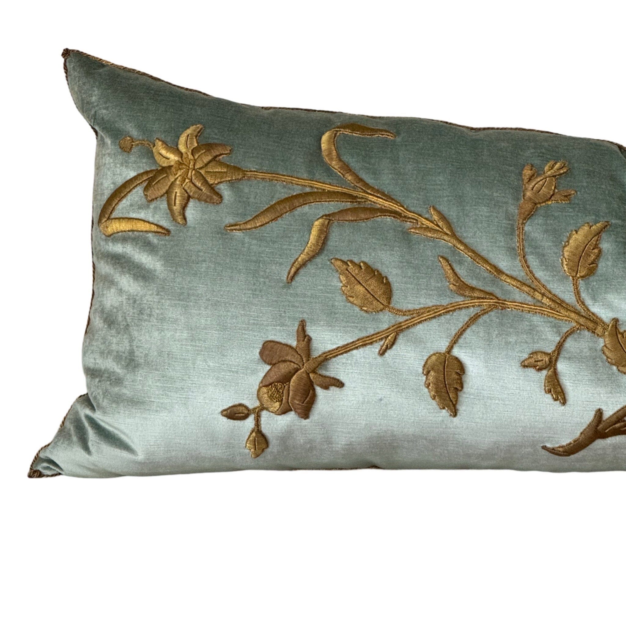 Antique European Raised Gold Metallic Embroidery (#E042824 | 19 x 48") New Pillows B. Viz Design