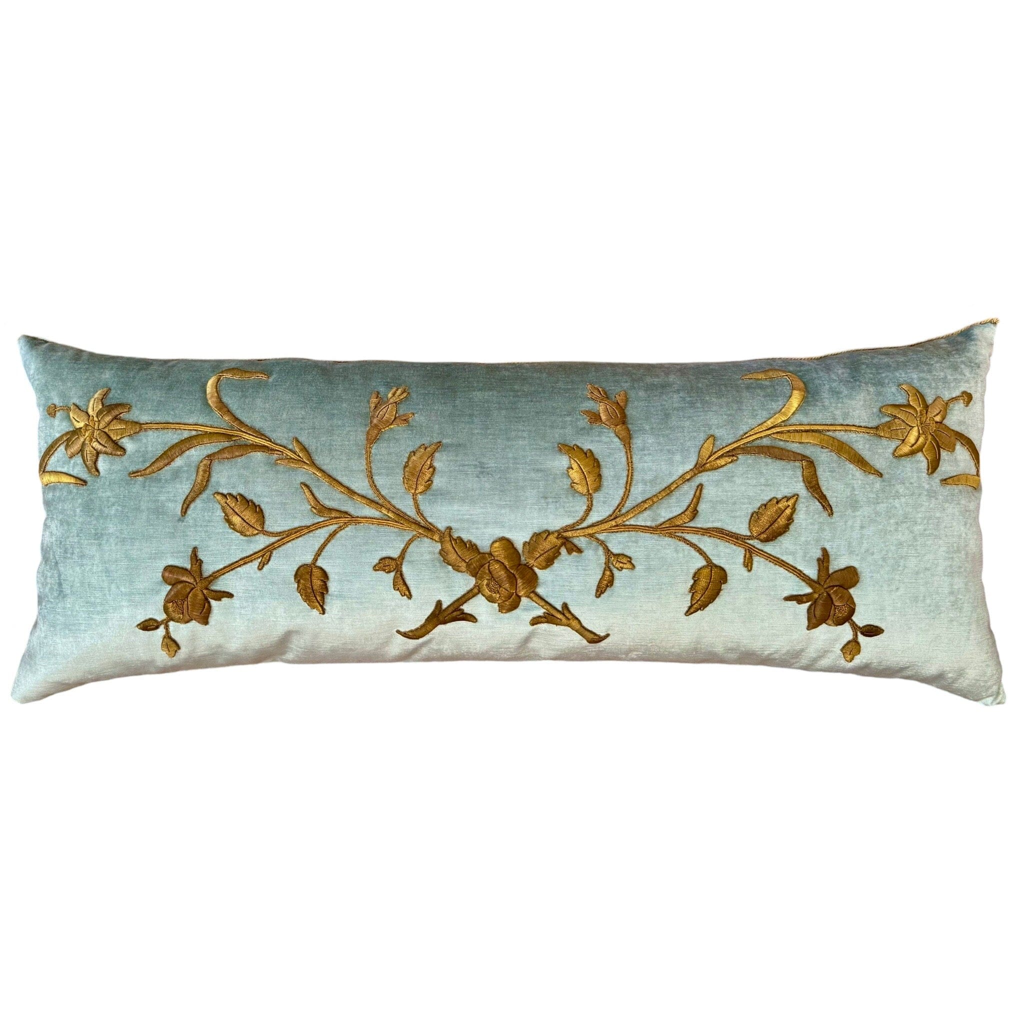 Antique European Raised Gold Metallic Embroidery (#E042824 | 19 x 48") New Pillows B. Viz Design