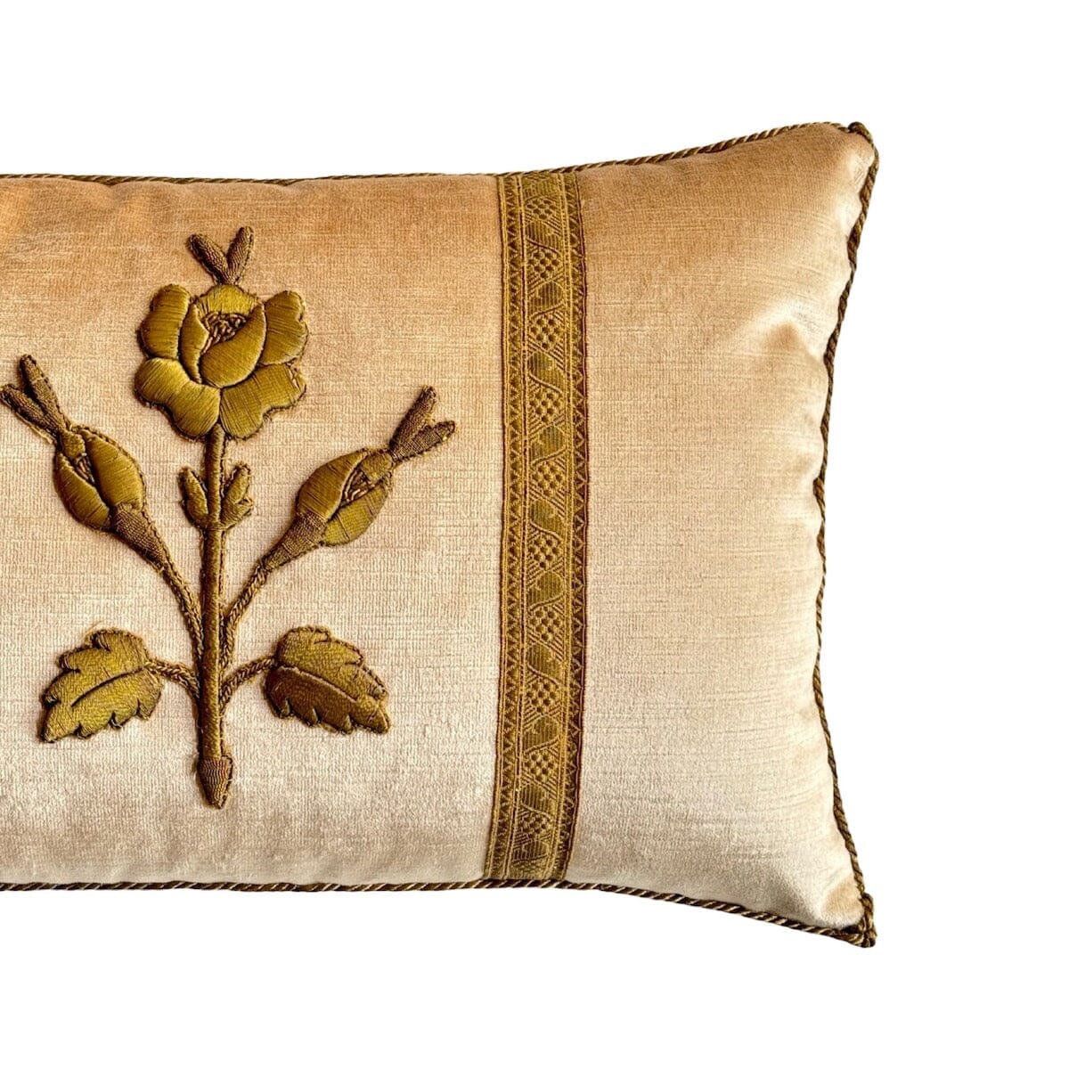 Antique European Raised Gold Metallic Embroidery (#E050724A&B | 12 x 18") New Pillows B. Viz Design