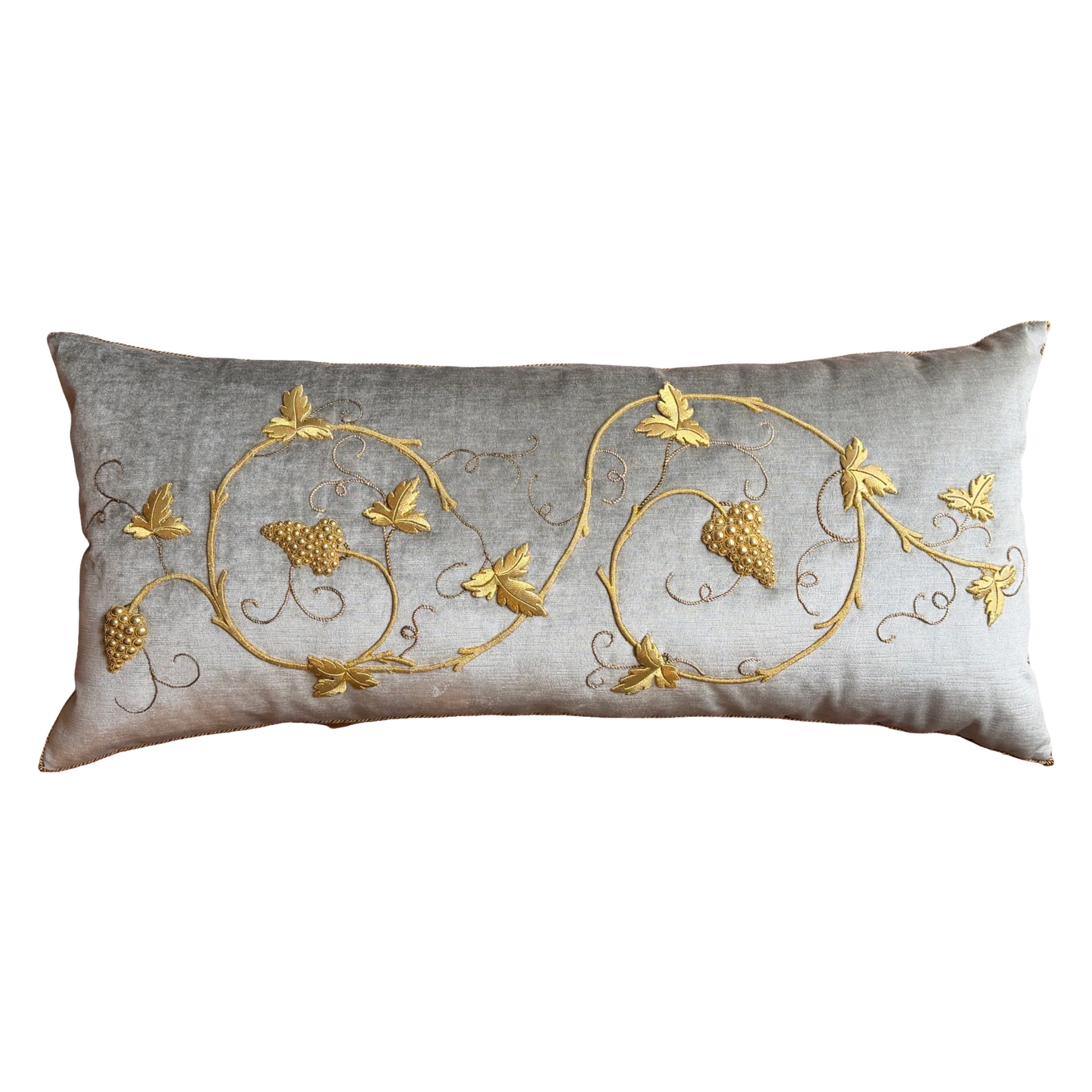 Antique European Raised Gold Metallic Embroidery (#E051325 | 18 x 39.5") New Pillows B. Viz Design