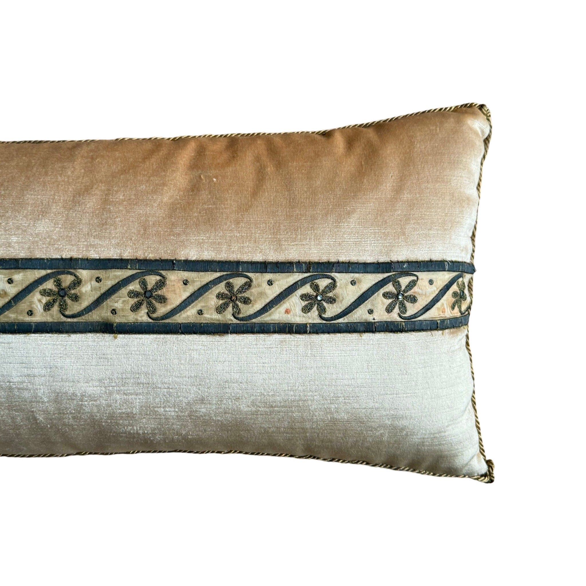 Antique European Raised Gold Metallic Embroidery (#E052424 | 12 x 30") New Pillows B. Viz Design