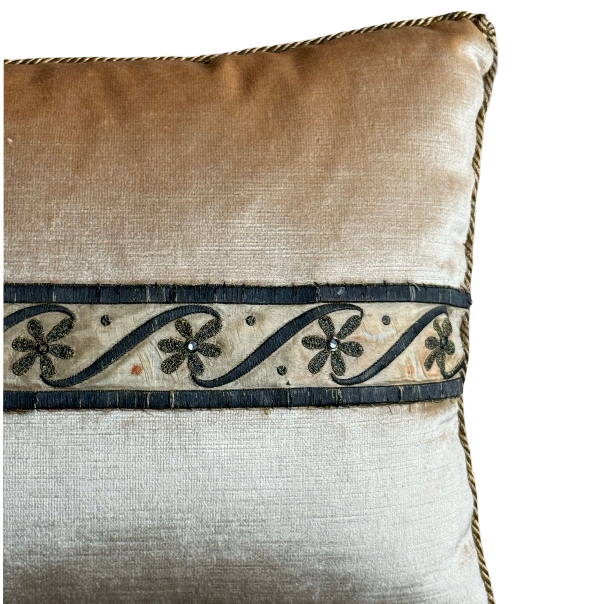 Antique European Raised Gold Metallic Embroidery (#E052424 | 12 x 30") New Pillows B. Viz Design