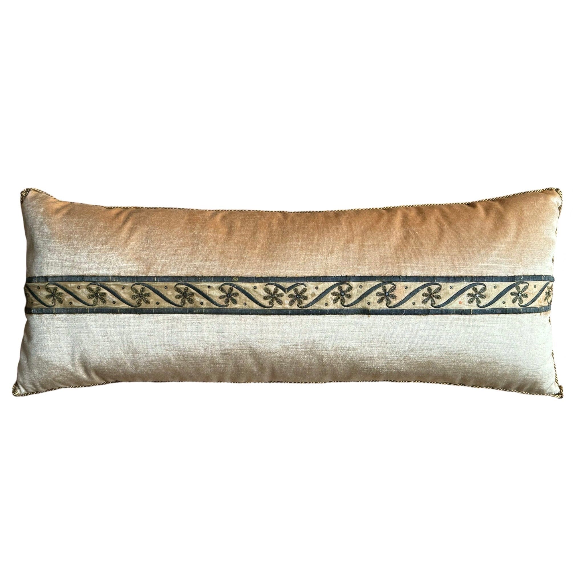 Antique European Raised Gold Metallic Embroidery (#E052424 | 12 x 30") New Pillows B. Viz Design