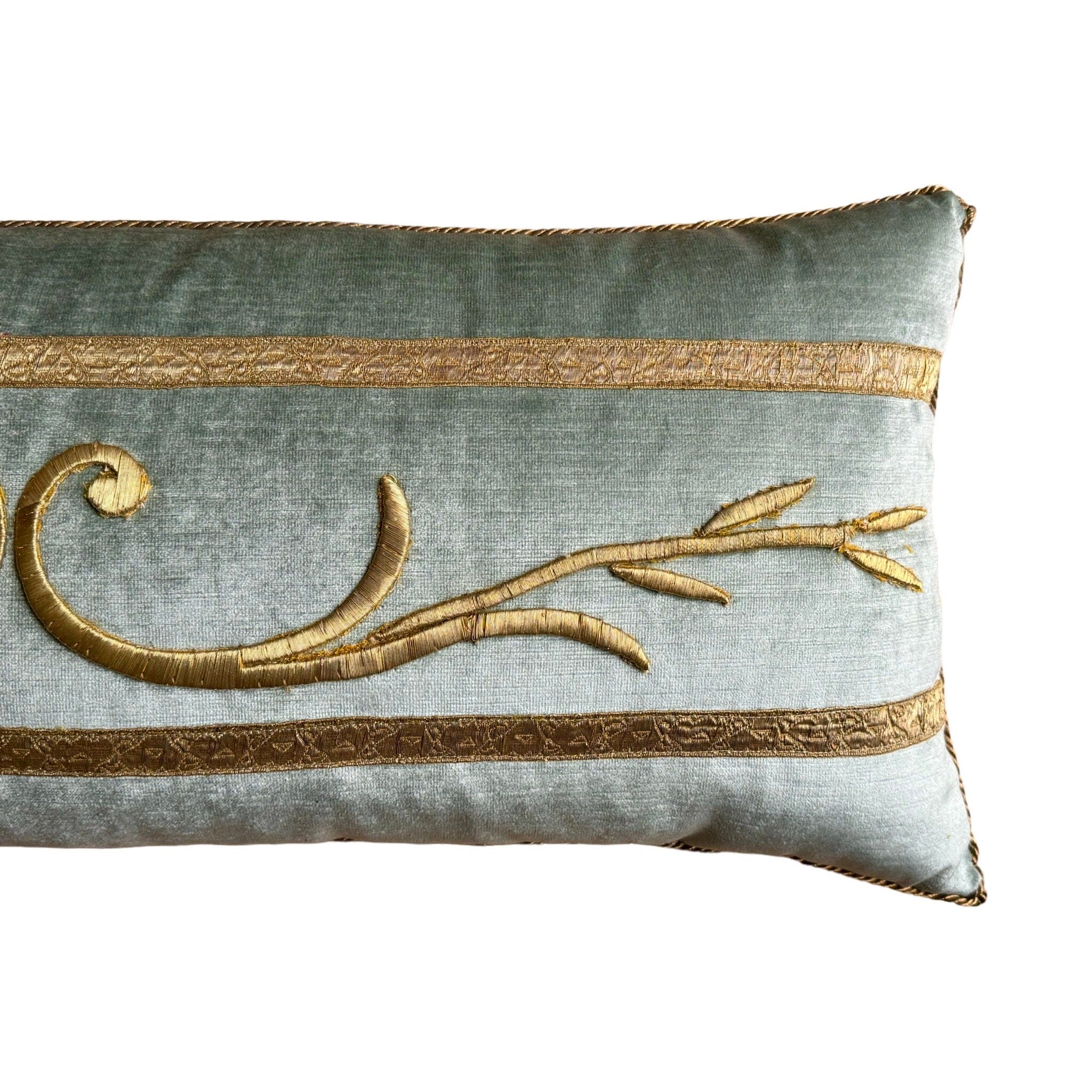 Antique European Raised Gold Metallic Embroidery (#E053024 | 12 x 28.5") New Pillows B. Viz Design