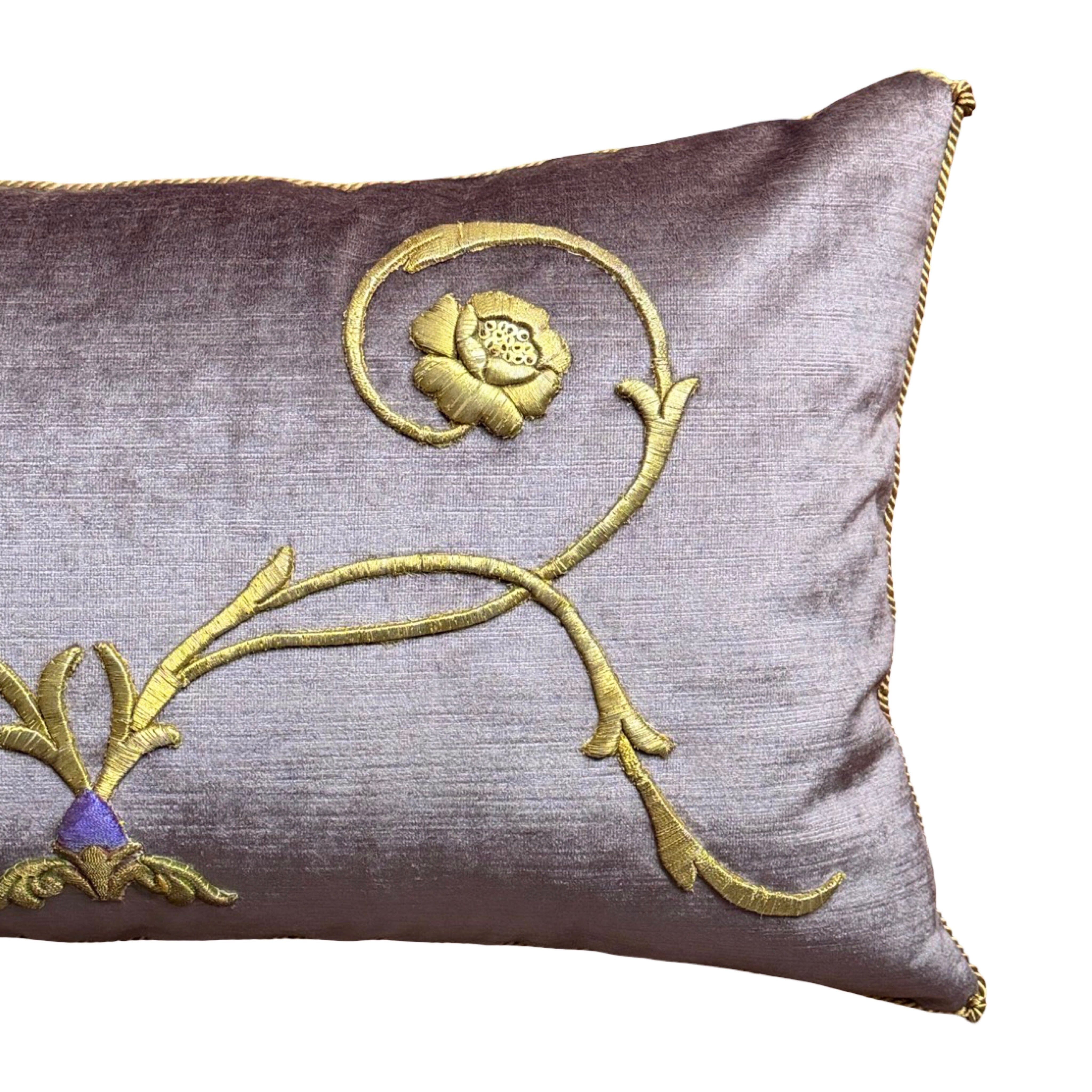 Antique European Raised Gold Metallic Embroidery (#E062325 | 14 x 24") New Pillows B. Viz Design