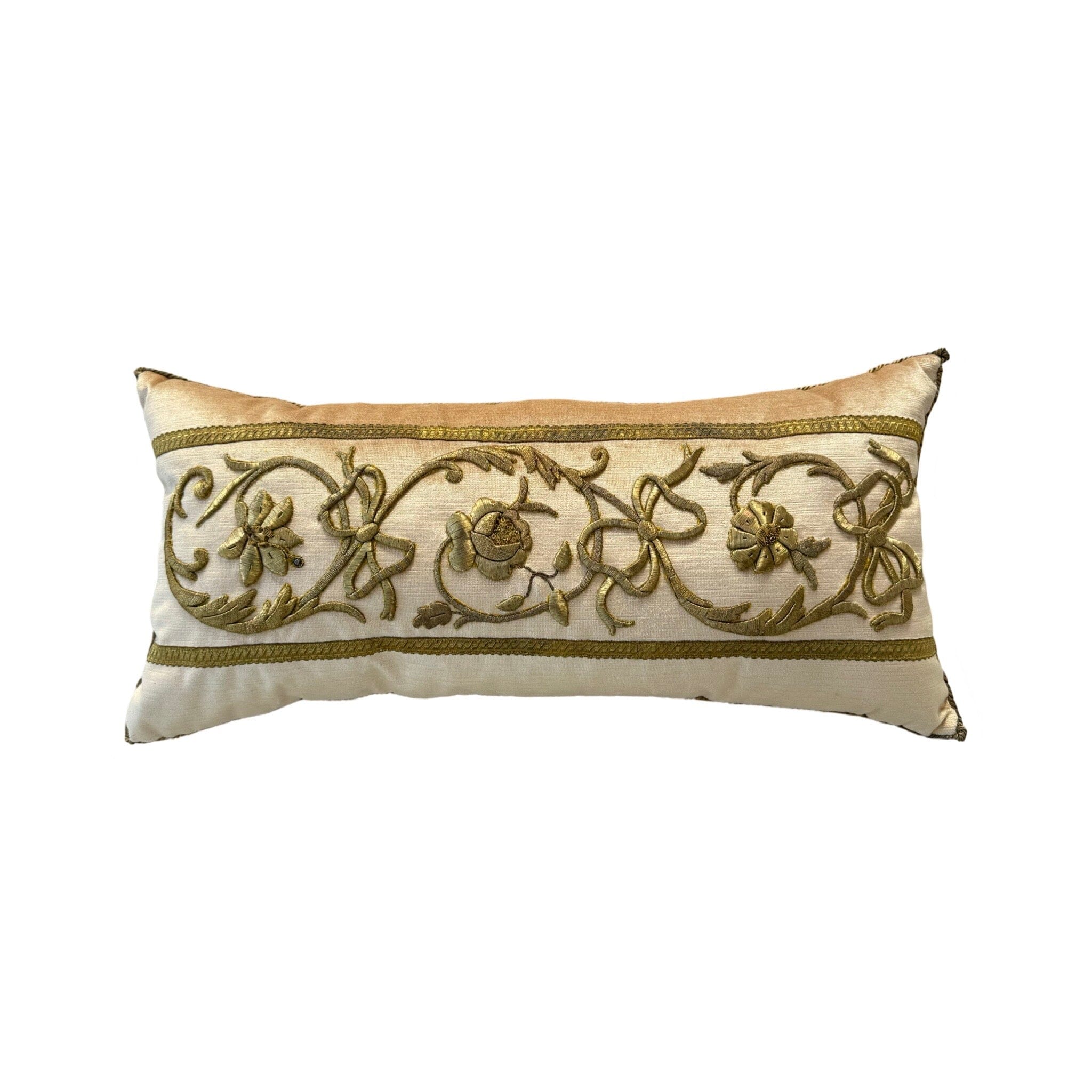 Antique European Raised Gold Metallic Embroidery (#E062924 | 12.5 x 26") New Pillows B. Viz Design