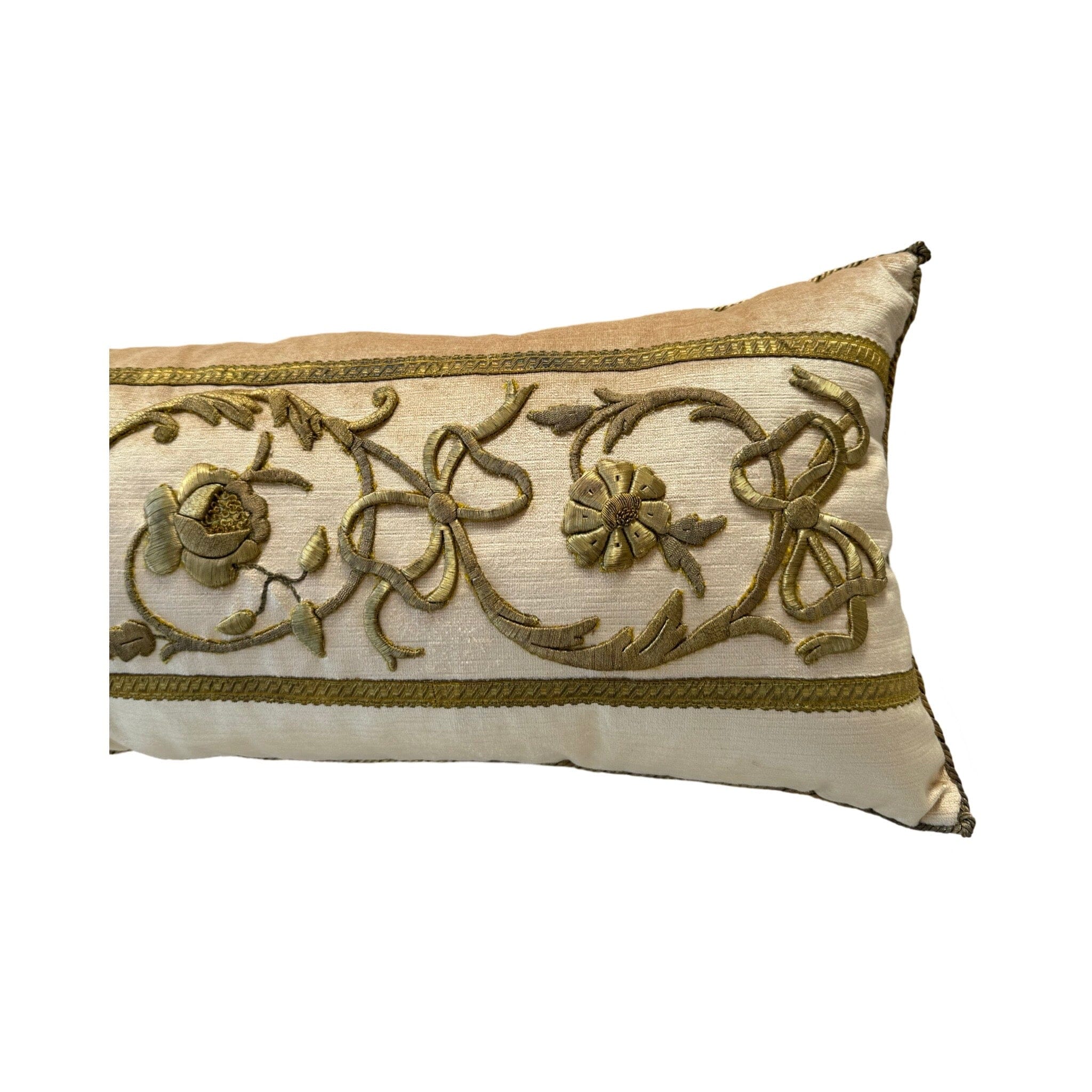 Antique European Raised Gold Metallic Embroidery (#E062924 | 12.5 x 26") New Pillows B. Viz Design