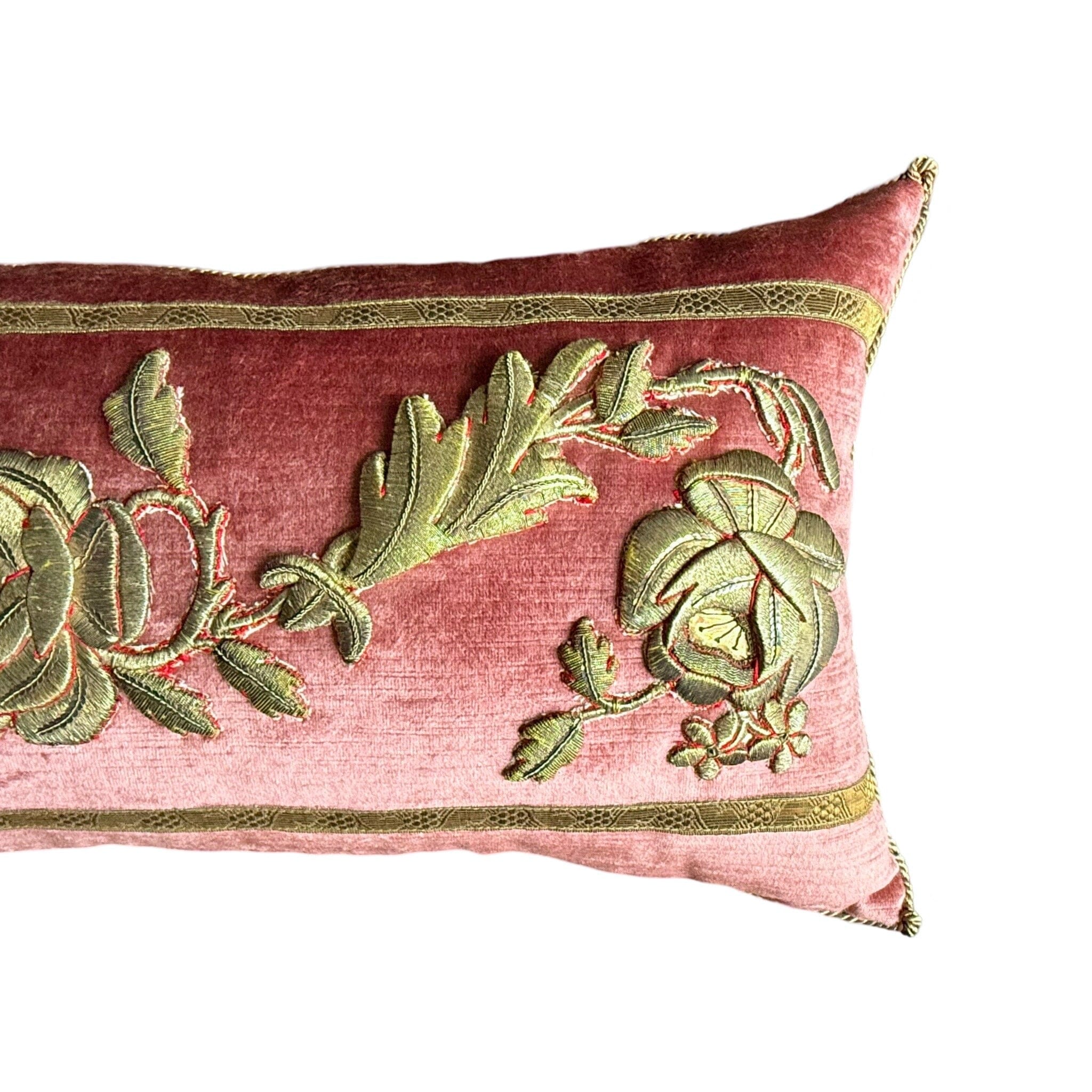 Antique European Raised Gold Metallic Embroidery (#E07072424 | 13 x 29 1/2") New Pillows B. Viz Design