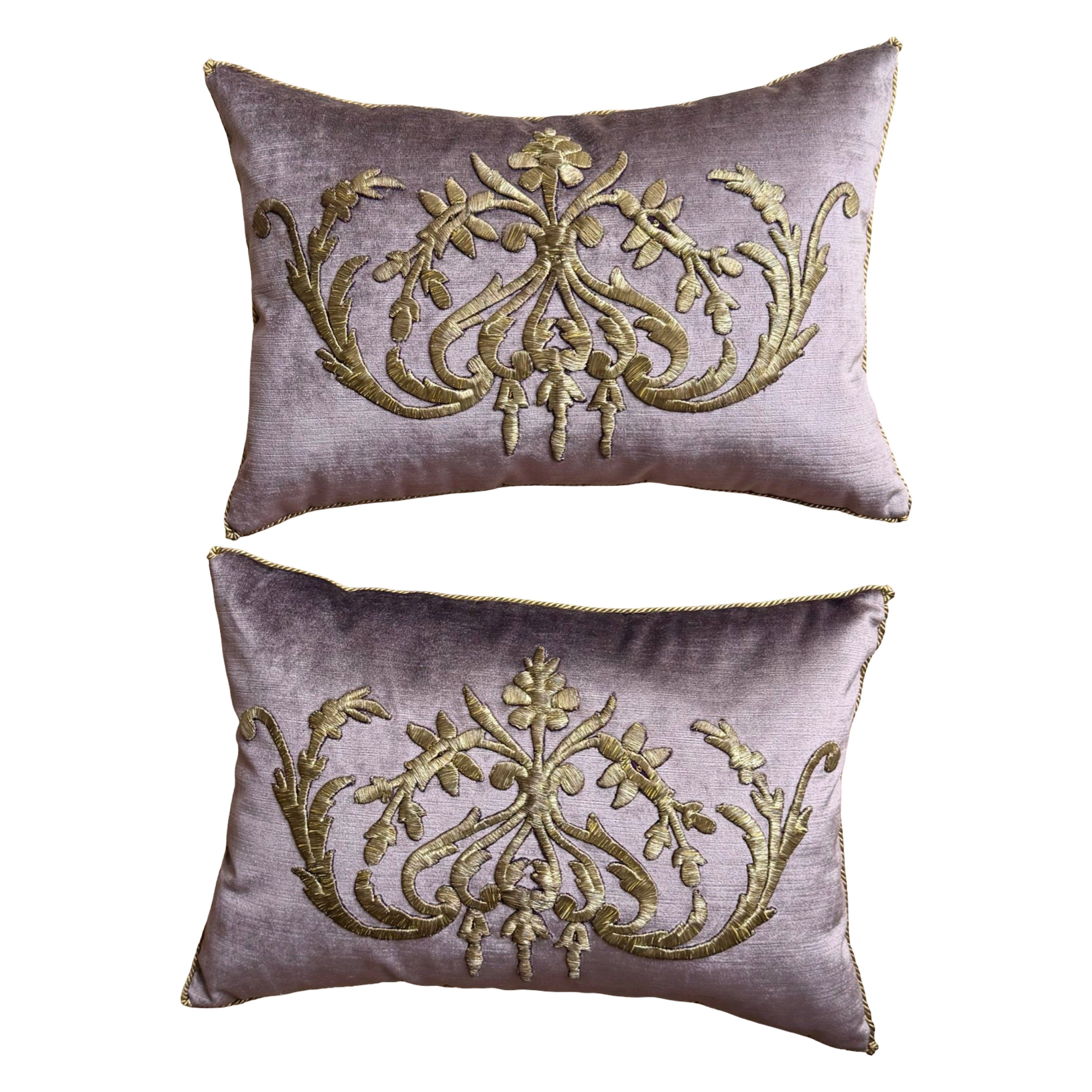 Antique European Raised Gold Metallic Embroidery (#E070725A&B | 13 x 19") New Pillows B. Viz Design